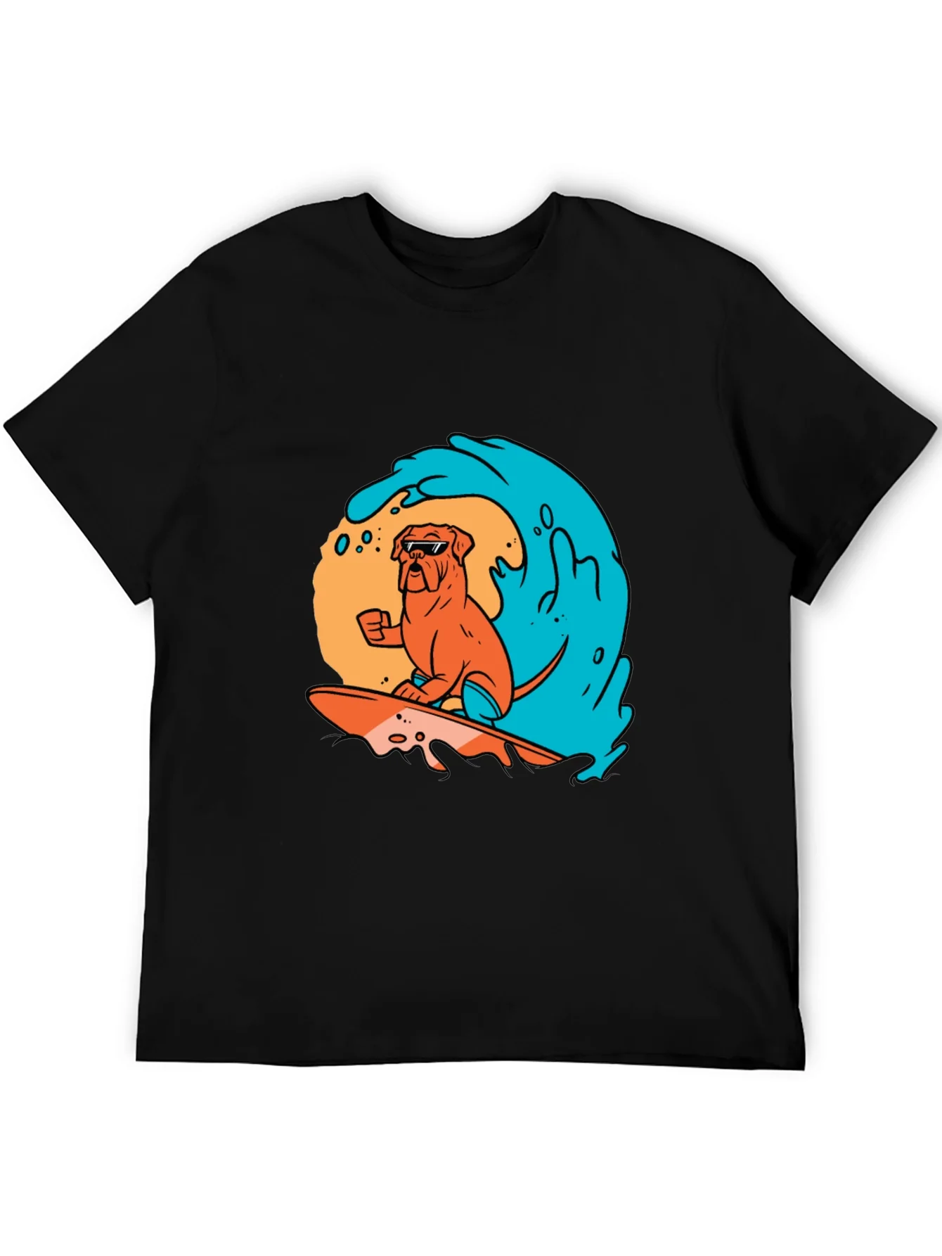 Surfing Dog Graphic Tee - Black Cotton T-Shirt