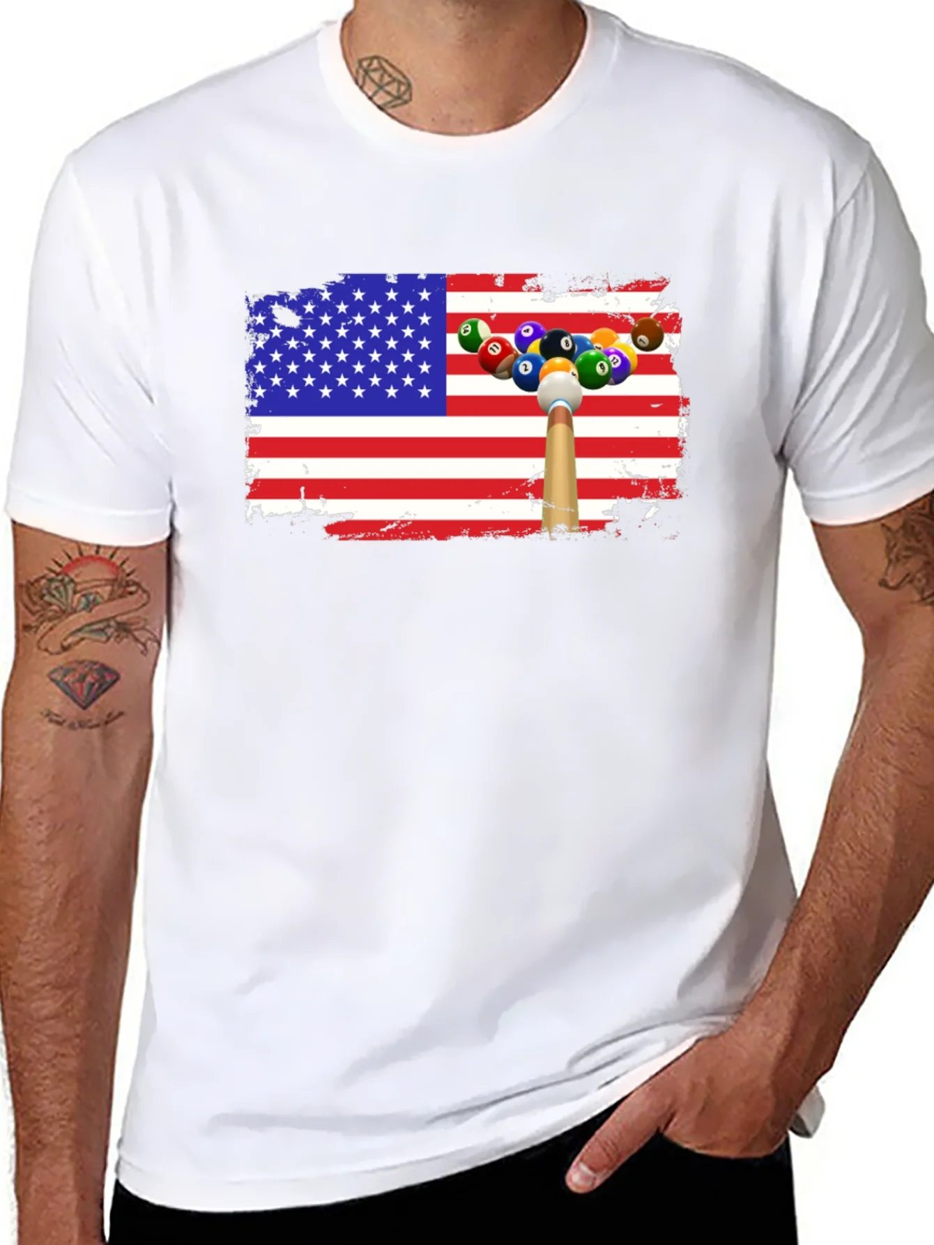 Patriotic Billiards T-Shirt - USA Flag Design