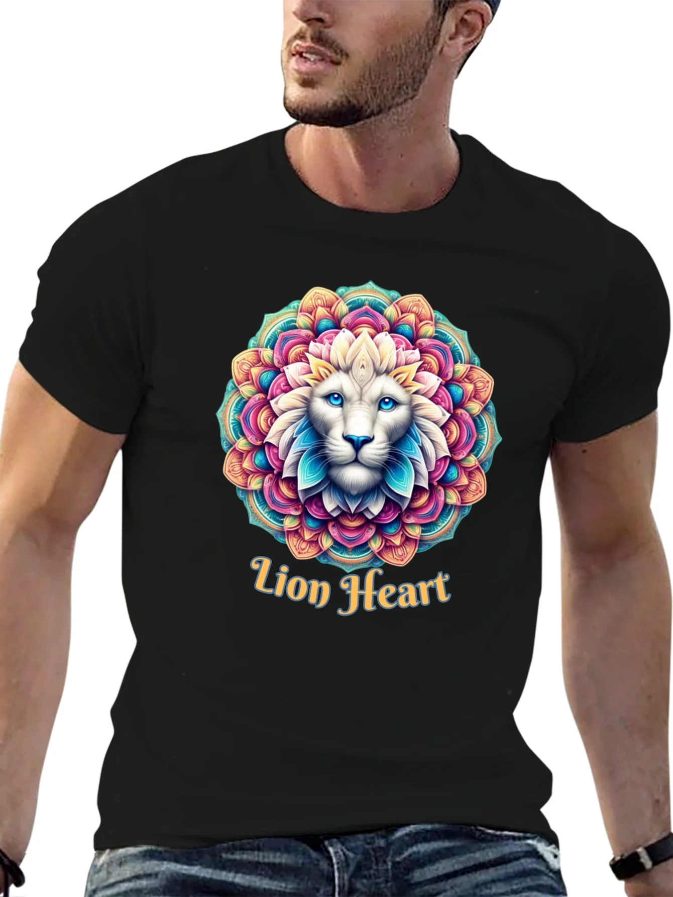 Lion Heart Mandala Graphic Tee - Black