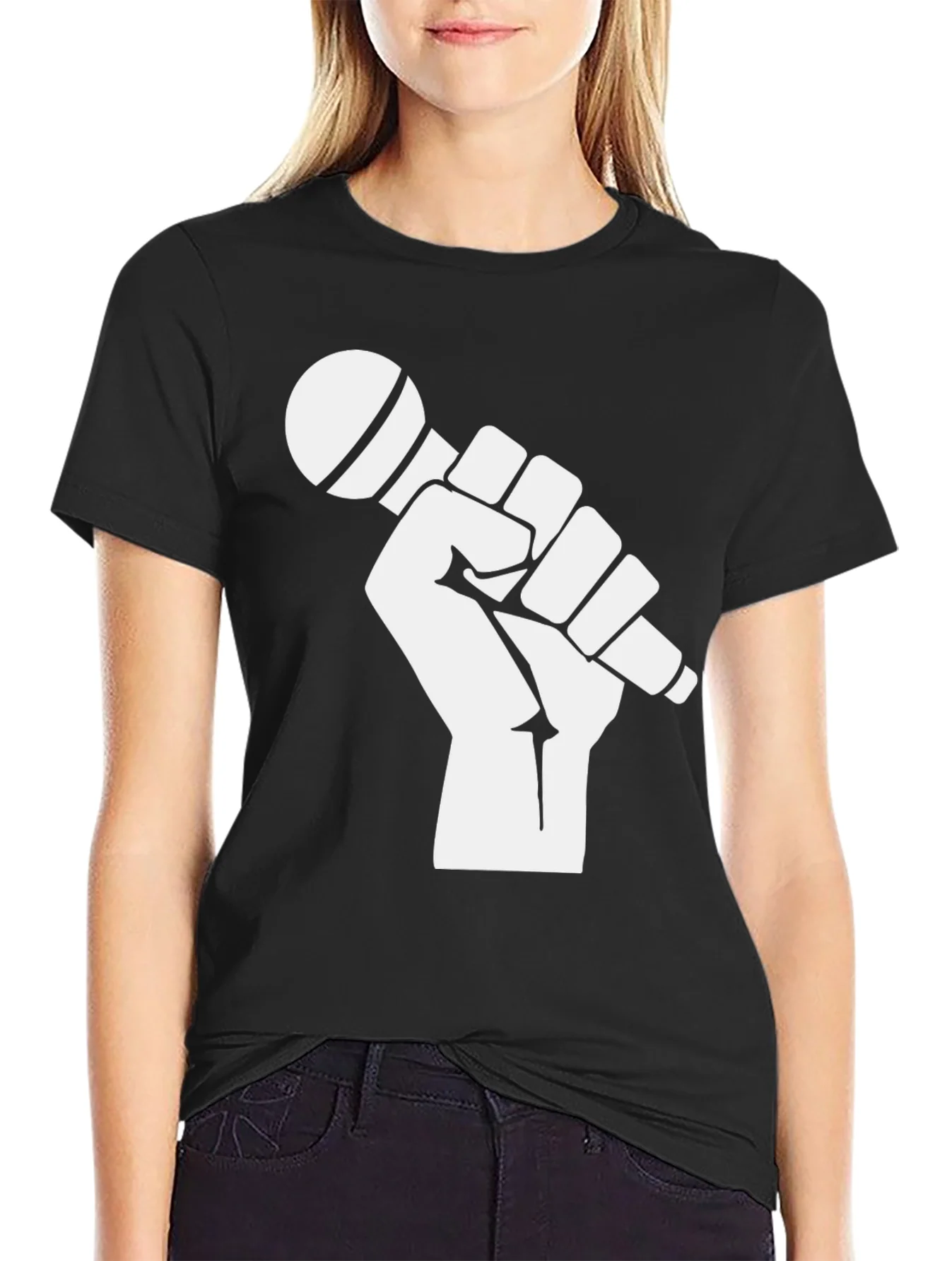Mic Check T-Shirt - Black Cotton Graphic Tee