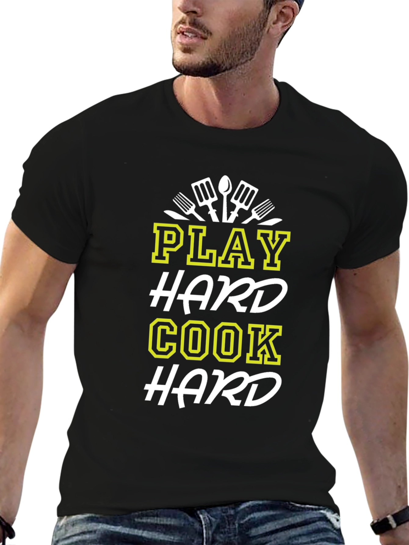 Play Hard Cook Hard Graphic T-Shirt - Black
