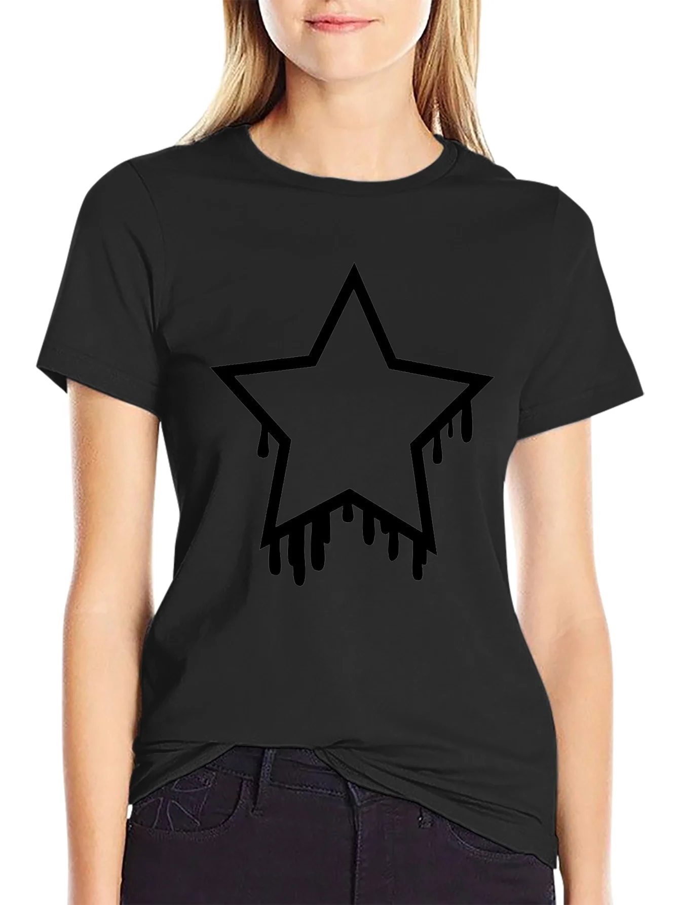 Black Star Drip Graphic Tee - Mens Casual T-Shirt