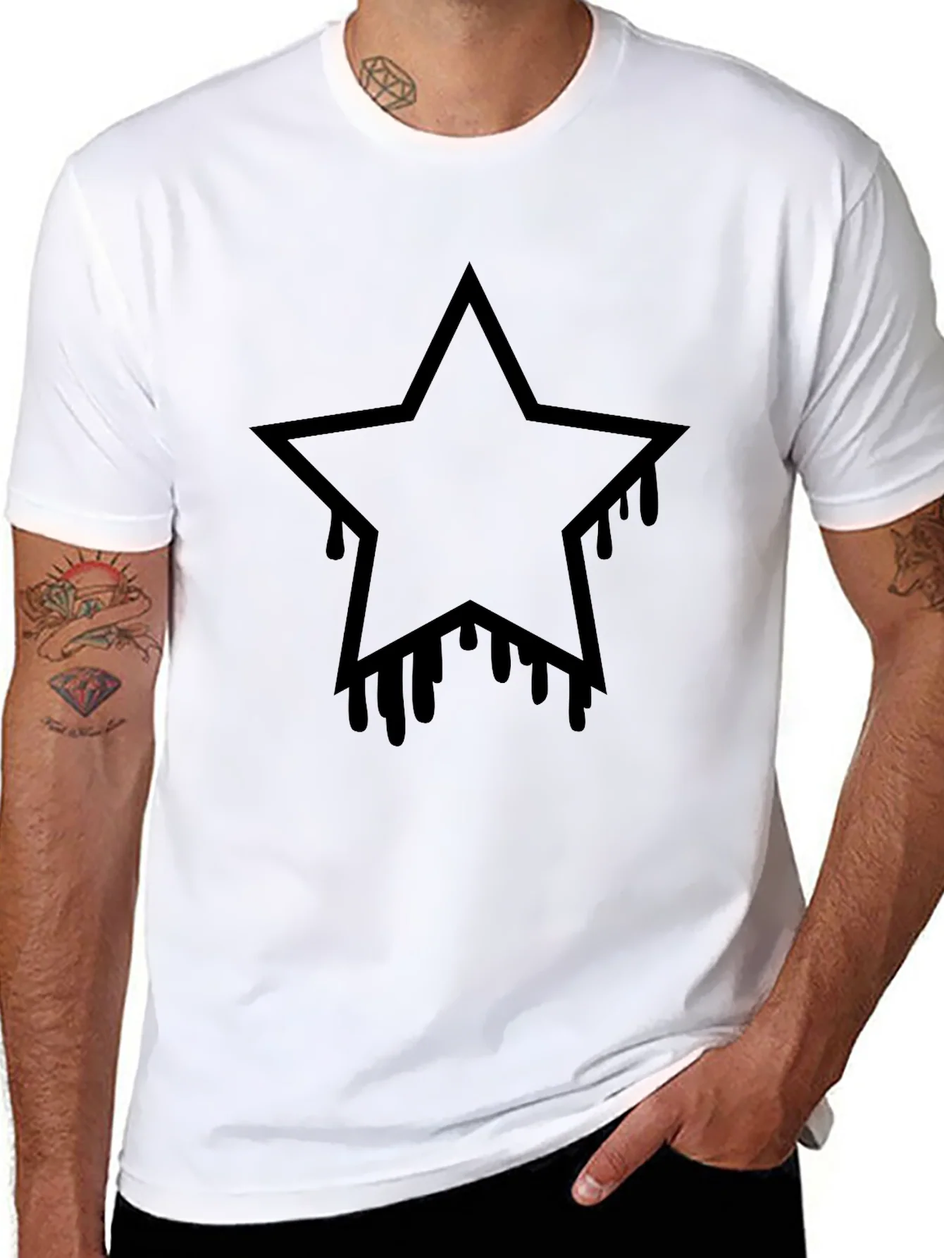 Black Star Drip Graphic Tee - Mens Casual T-Shirt