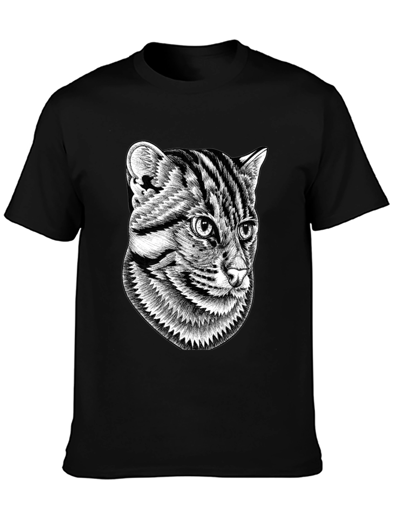 Graphic Black T-Shirt - Cat Illustration