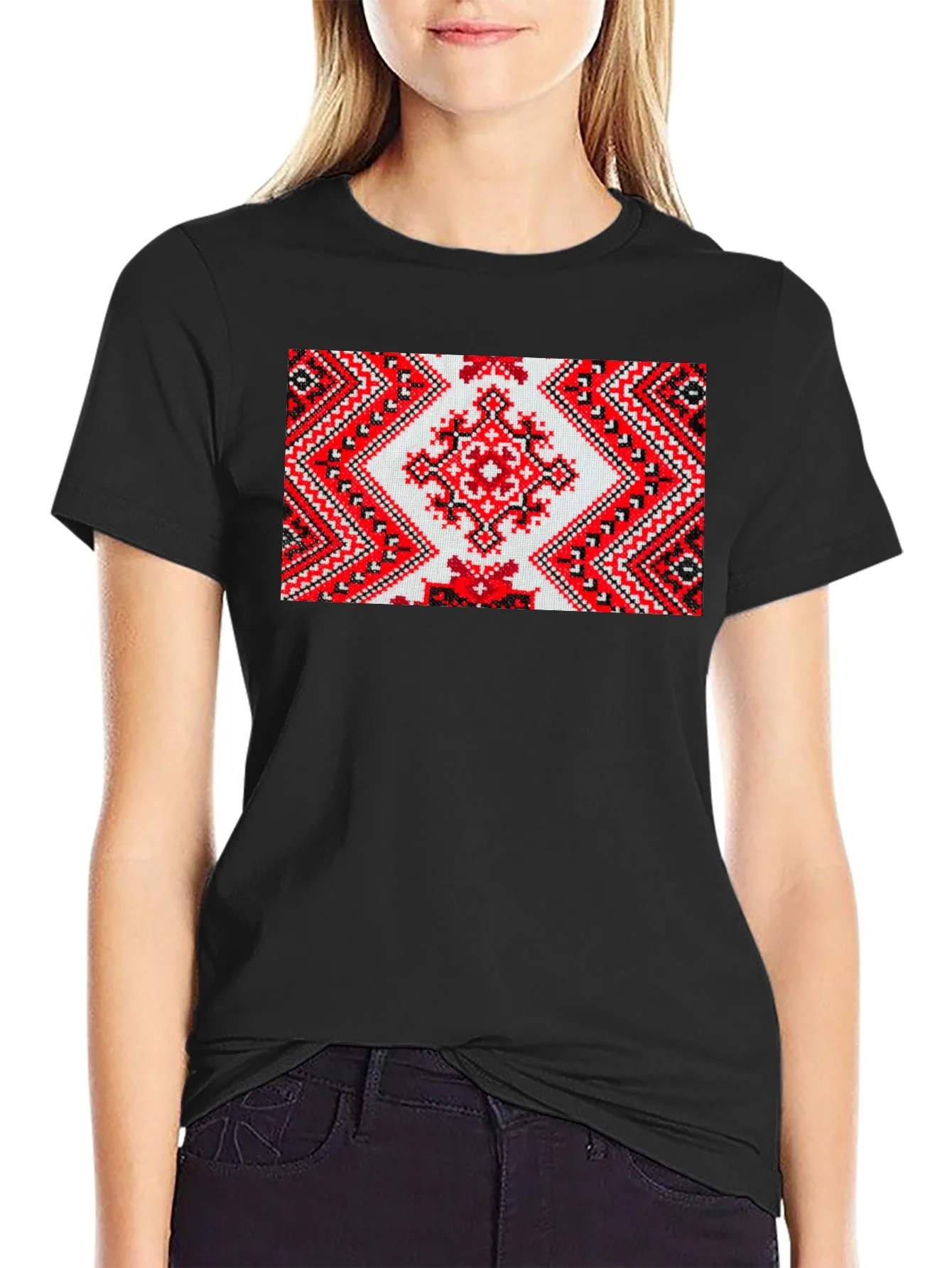 Embroidered Pattern Black T-Shirt