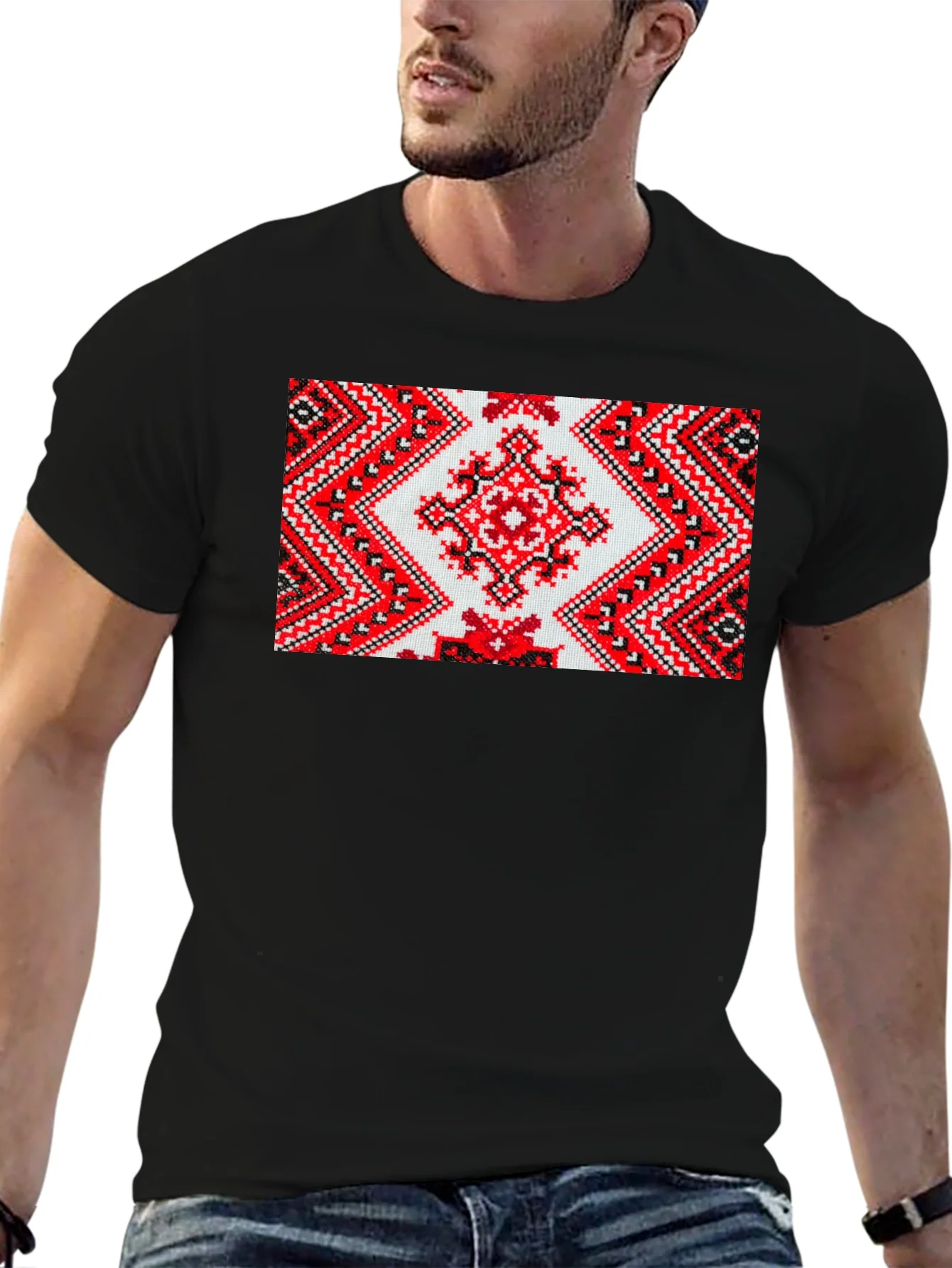 Embroidered Pattern Black T-Shirt