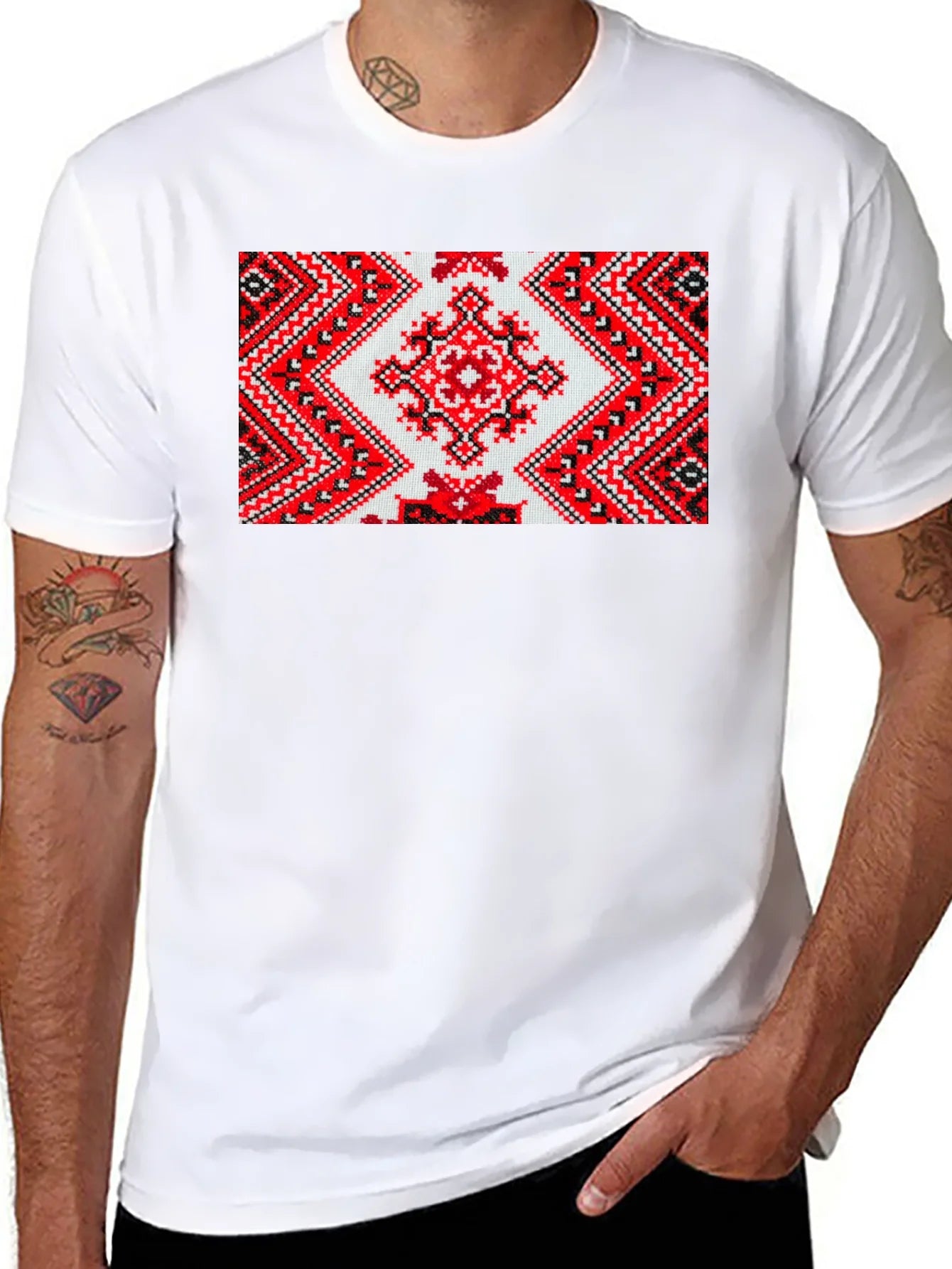 Embroidered Pattern Black T-Shirt