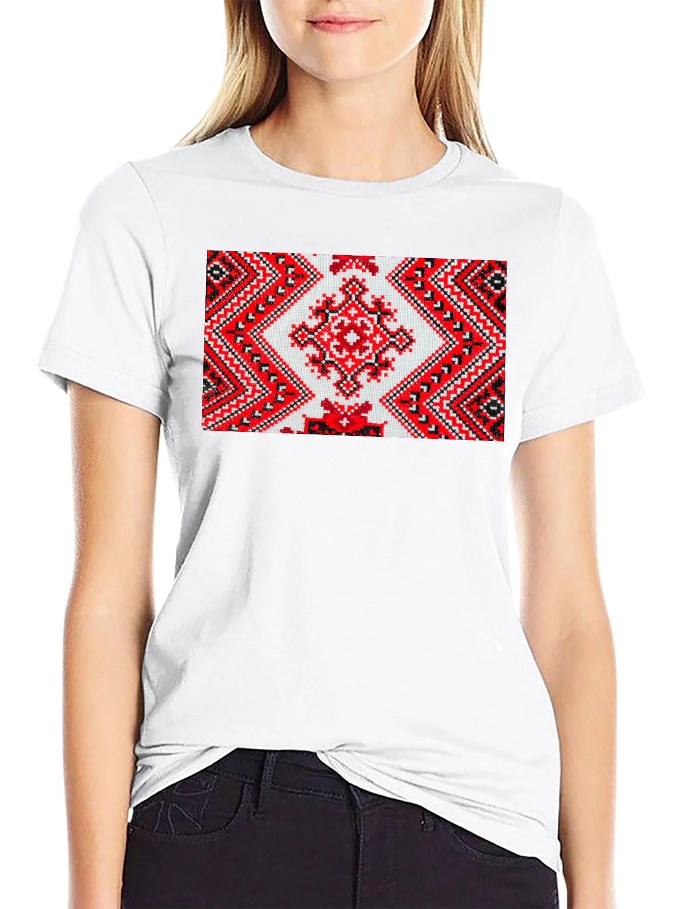Embroidered Pattern Black T-Shirt