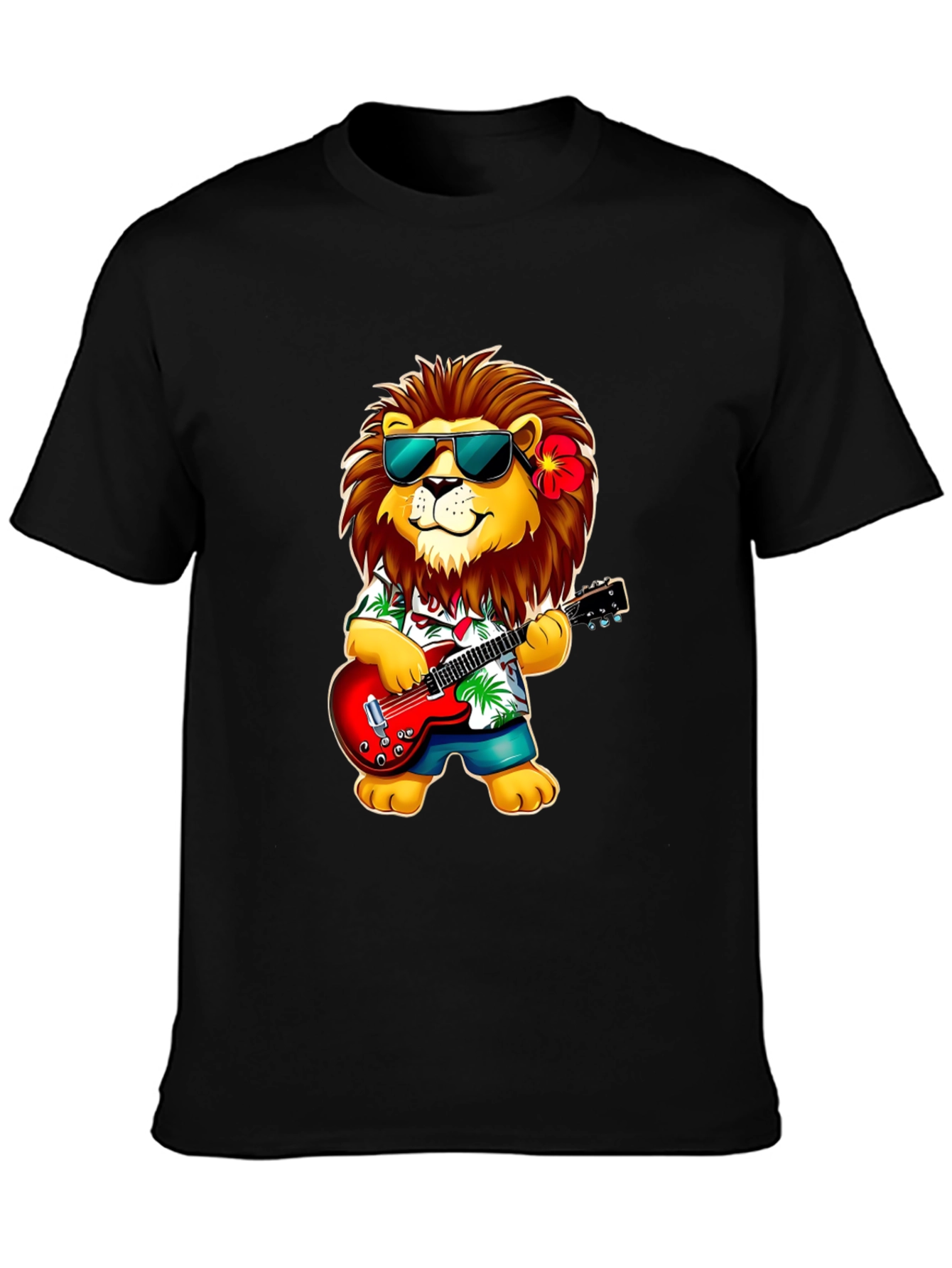 Lion Guitarist Graphic Tee - Cool Novelty Shirt