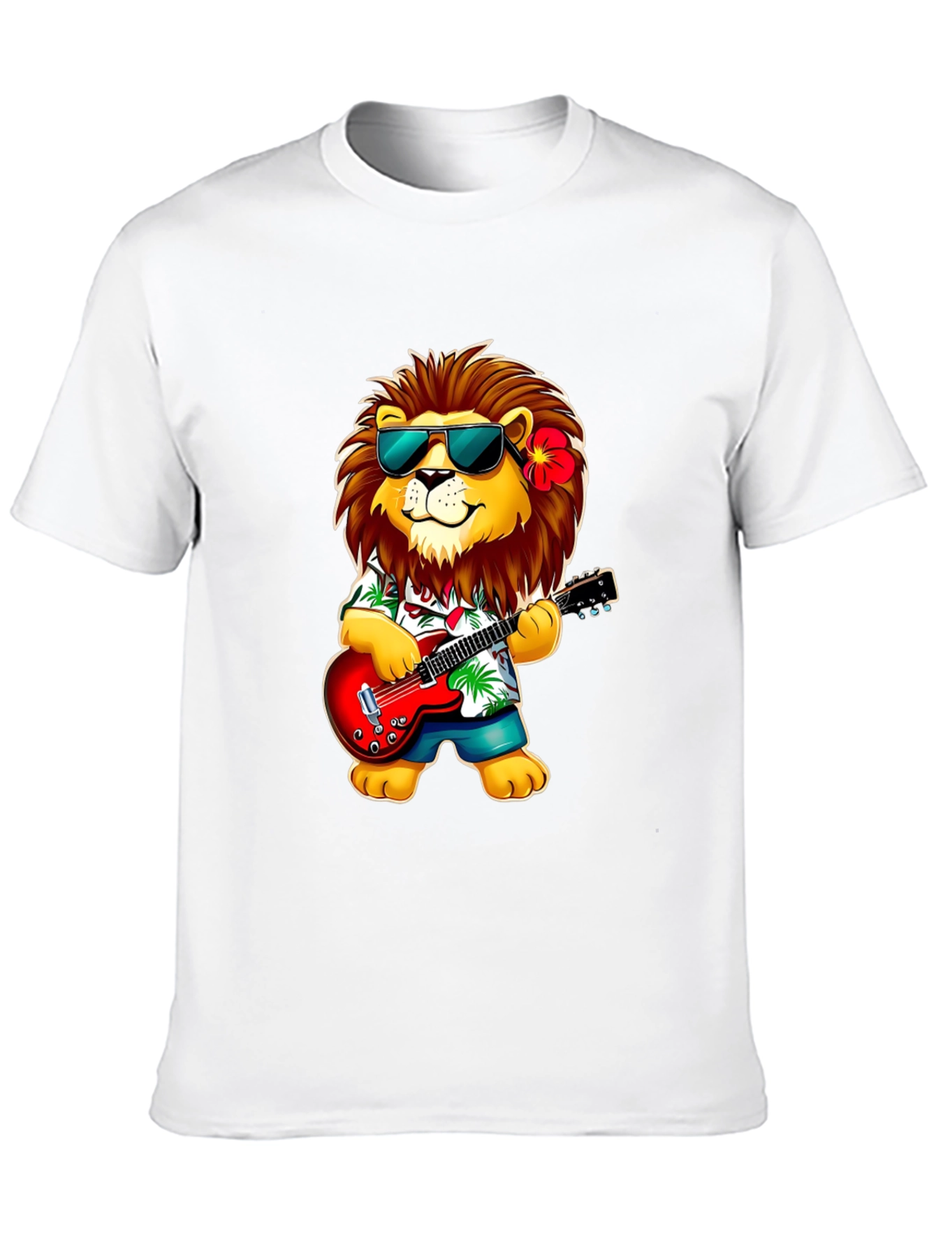 Lion Guitarist Graphic Tee - Cool Novelty Shirt