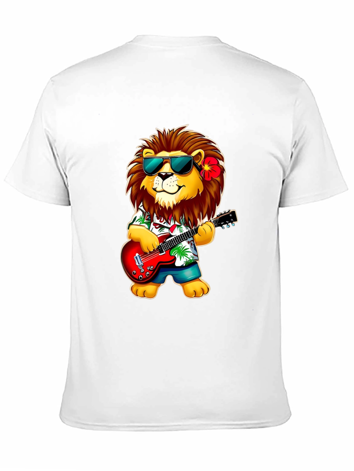 Lion Guitarist Graphic Tee - Cool Novelty Shirt