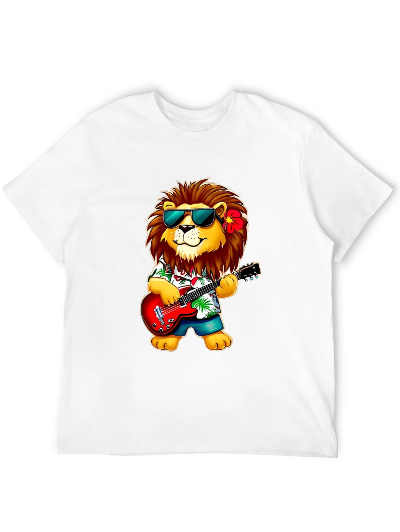 Lion Guitarist Graphic Tee - Cool Novelty Shirt