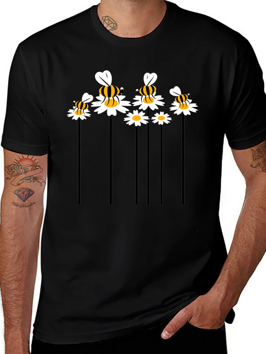 Bee & Daisy Graphic Tee - Black Cotton Blend