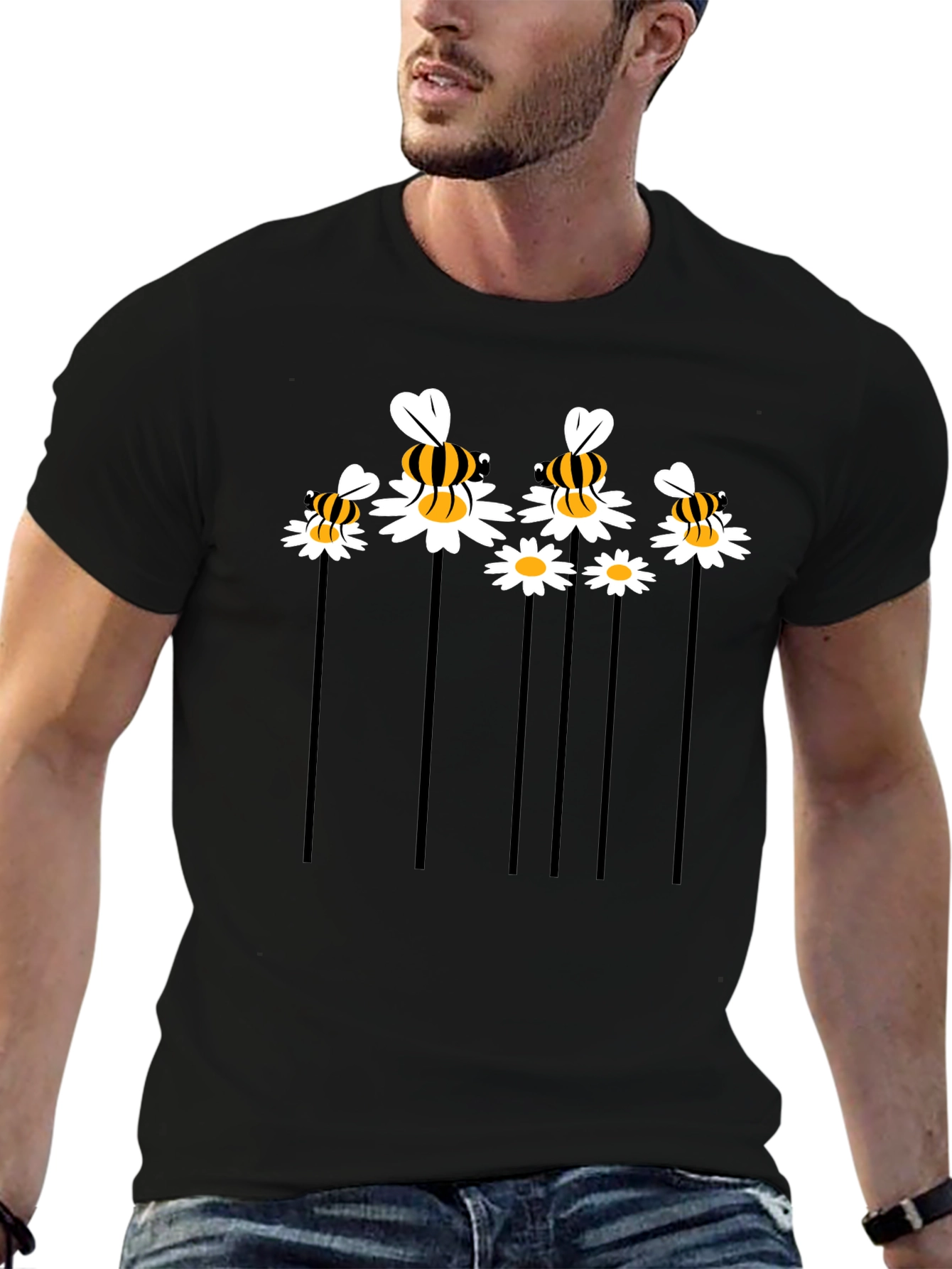 Bee & Daisy Graphic Tee - Black Cotton Blend