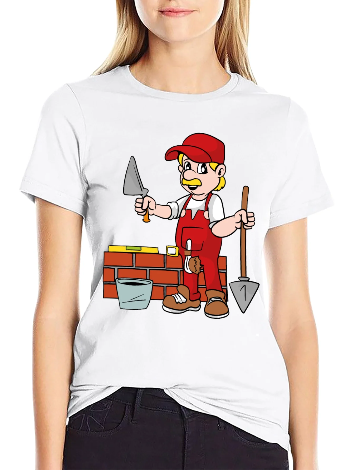 Cartoon Bricklayer Graphic T-Shirt