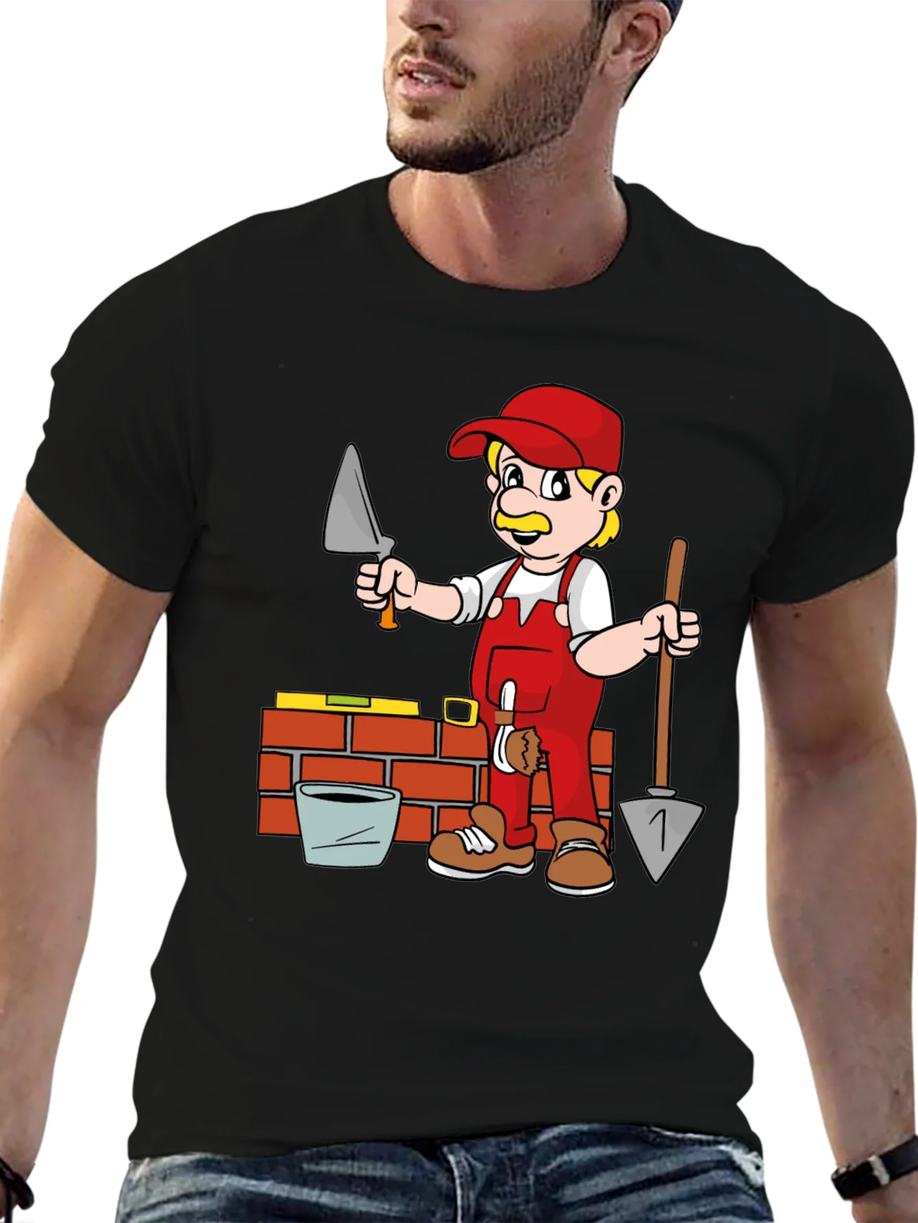 Cartoon Bricklayer Graphic T-Shirt