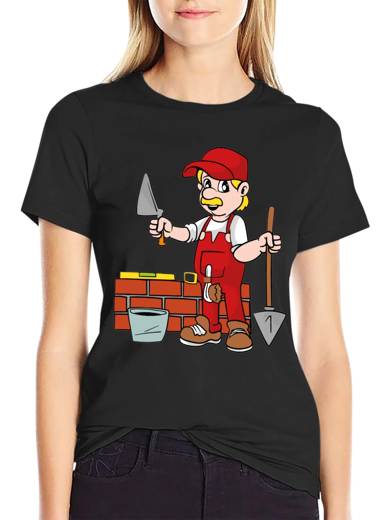 Cartoon Bricklayer Graphic T-Shirt