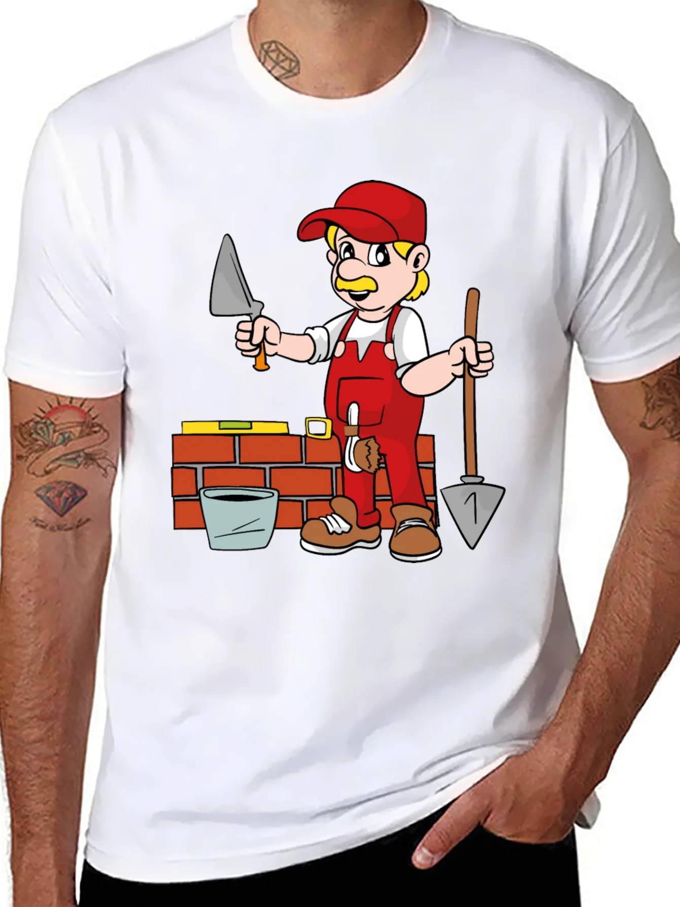 Cartoon Bricklayer Graphic T-Shirt