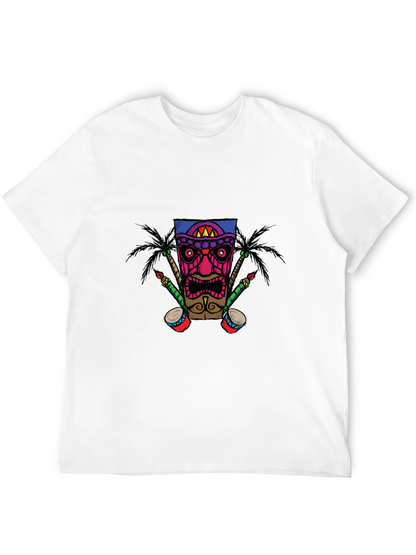 Tiki Mask Graphic Print Black T-Shirt