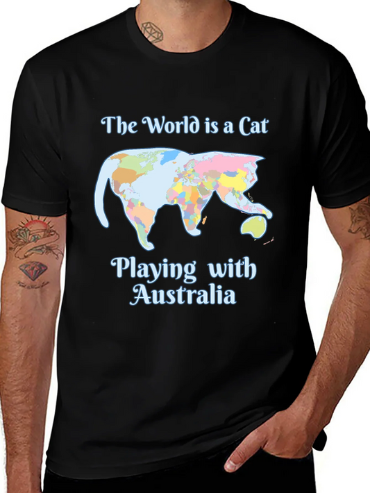 World is a Cat Playing with Australia Graphic T-Shirt