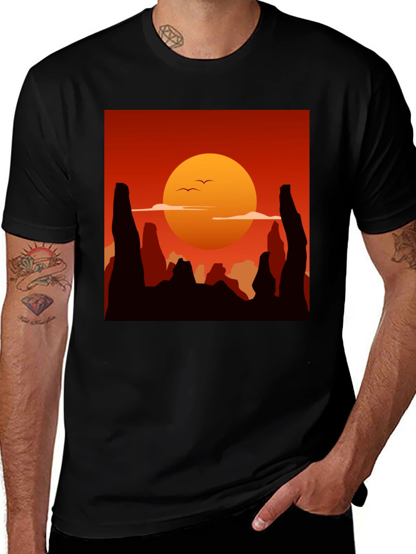 Sunset Desert Graphic Tee - Stylish Black Cotton T-Shirt