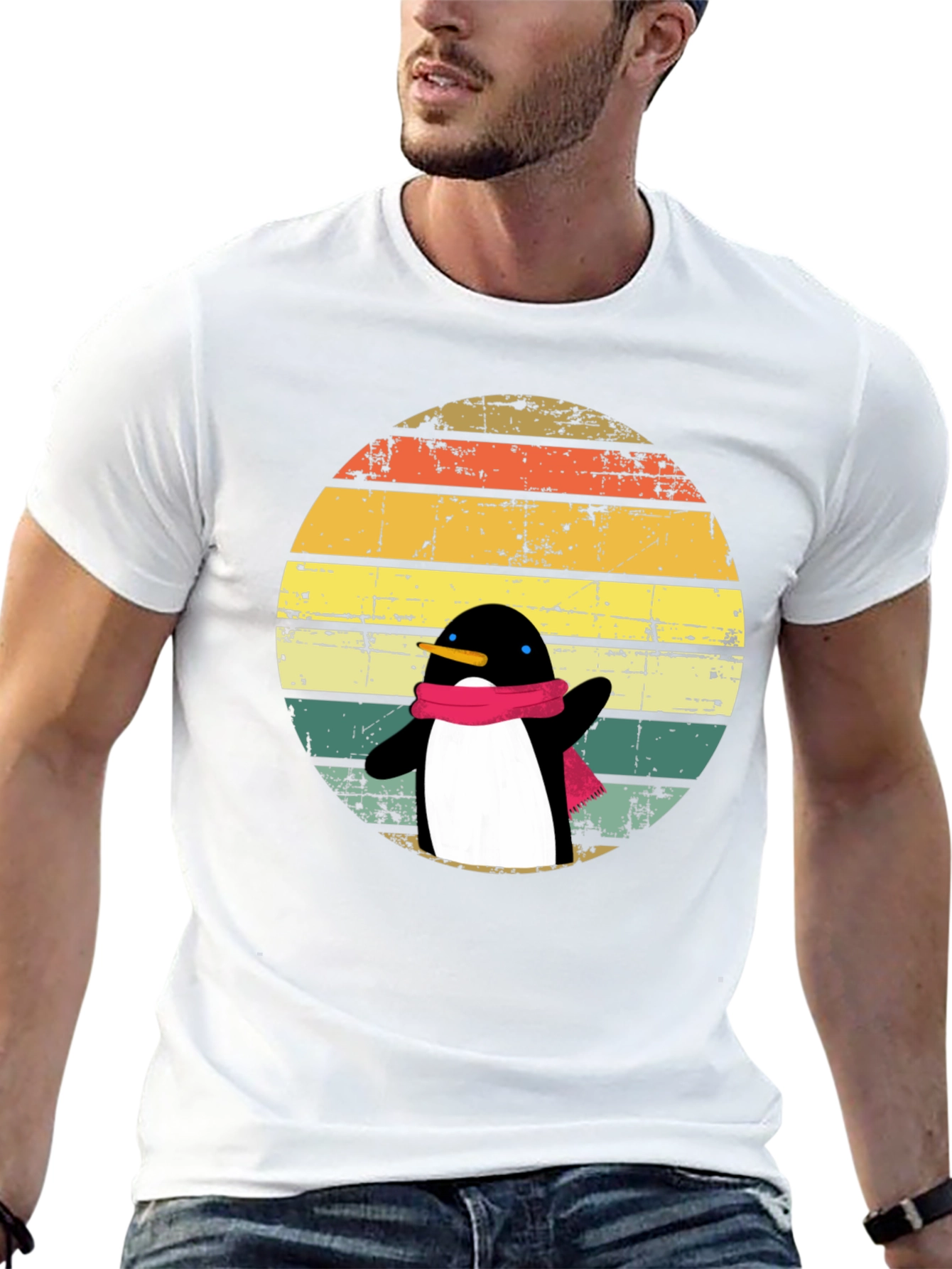 Penguin Dab T-Shirt: Retro Sunset Design