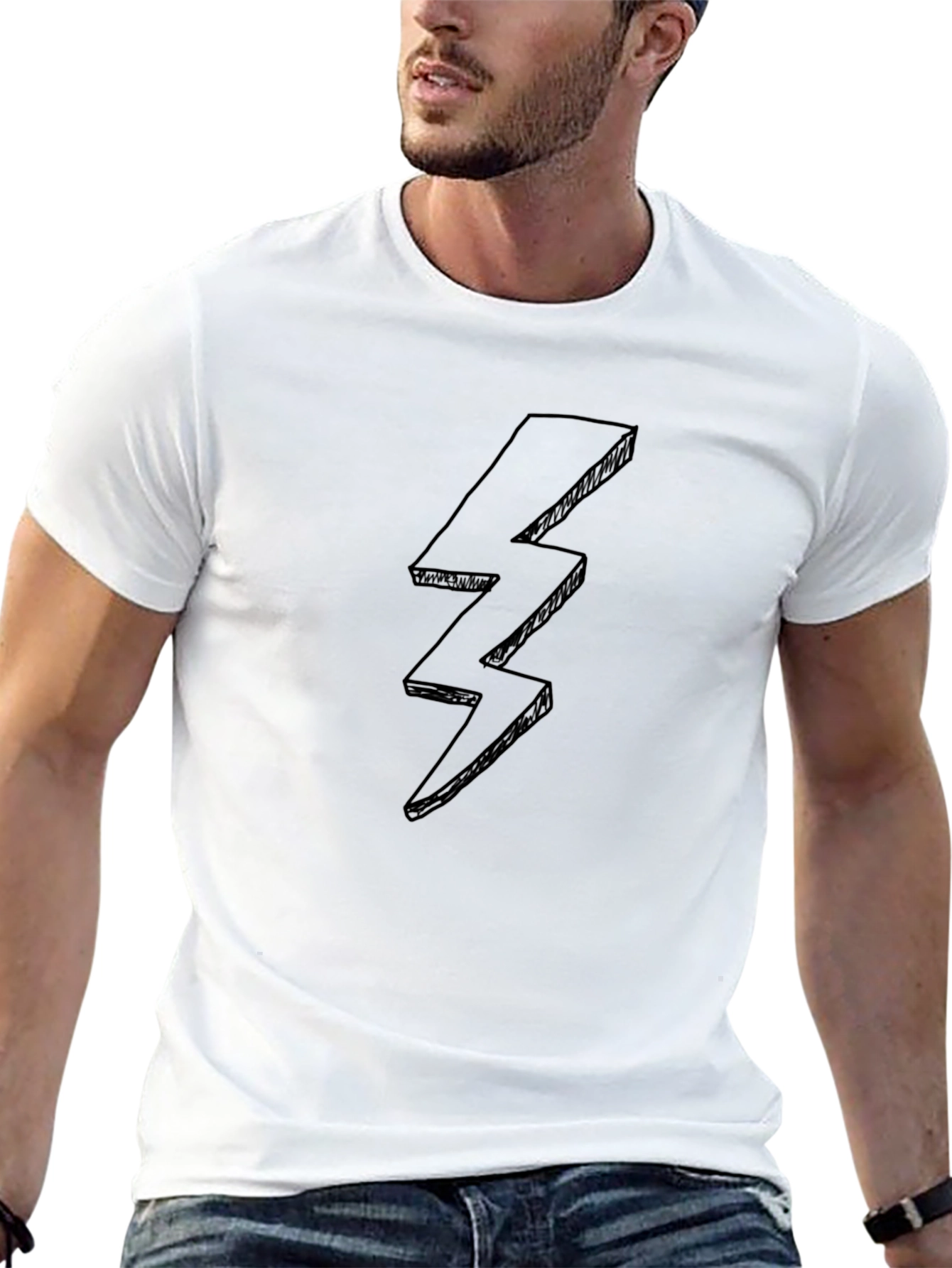 Black T-Shirt with Lightning Bolt Design