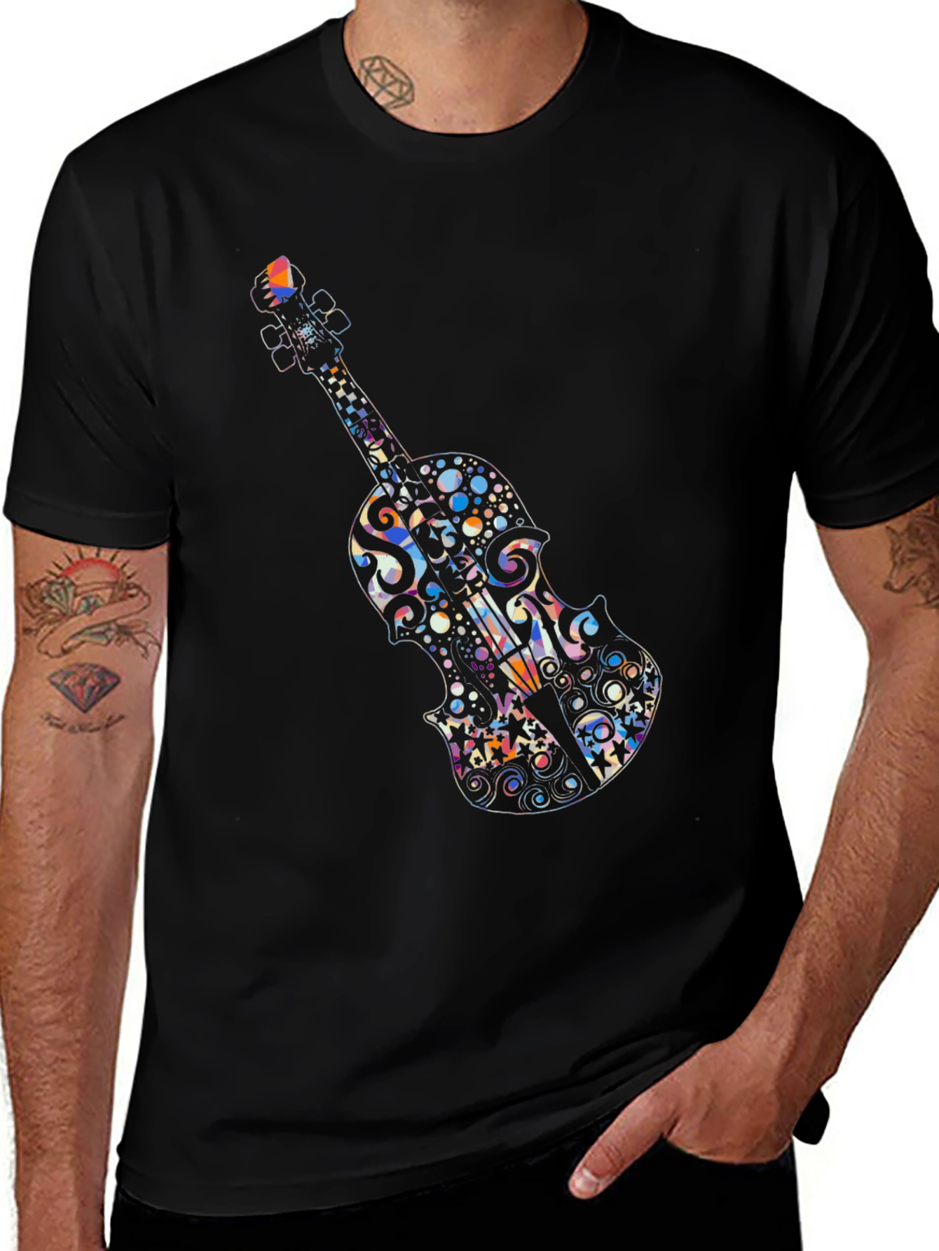 Musical Violin Graphic Tee - Black Cotton T-Shirt