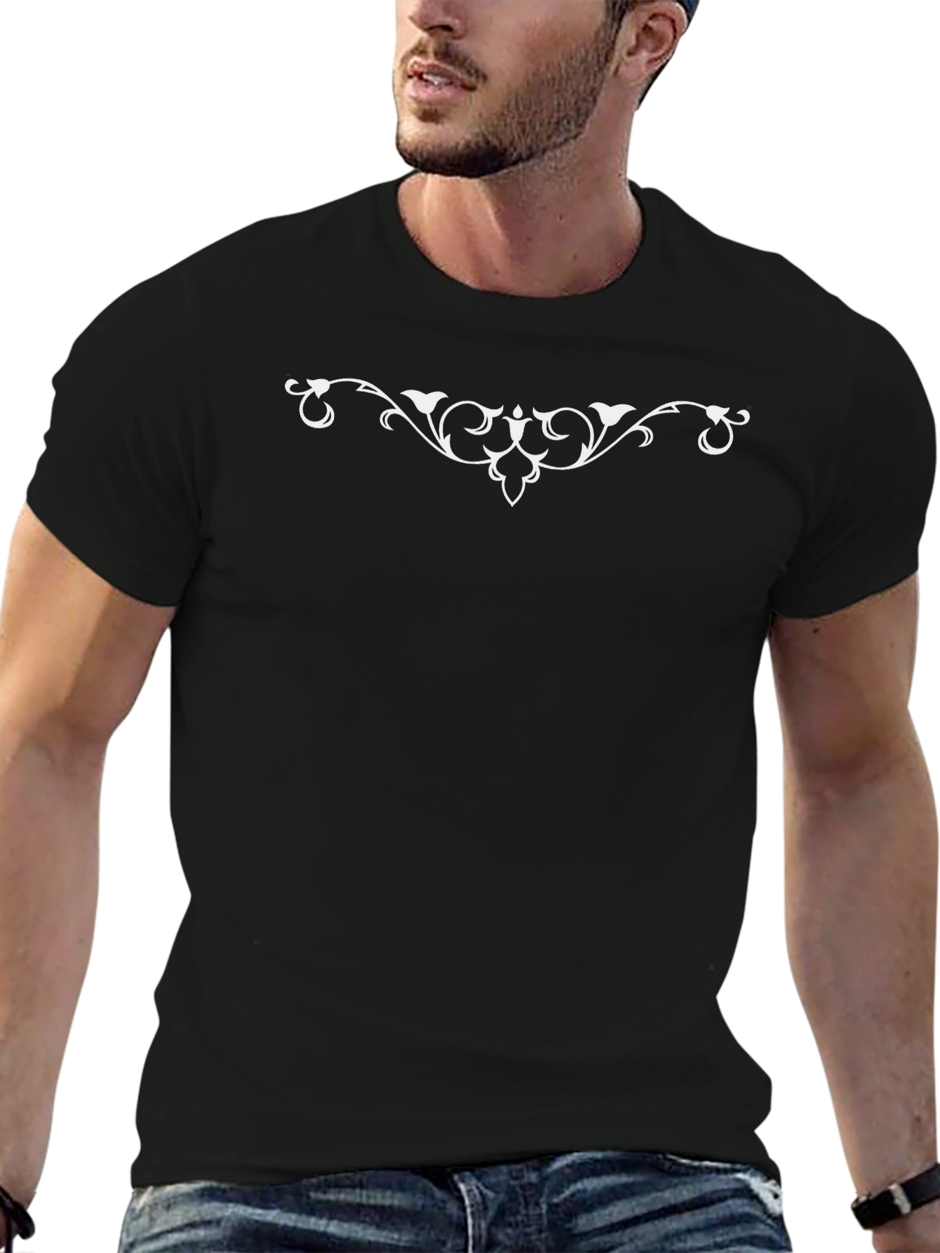 Elegant Scrollwork Black T-Shirt