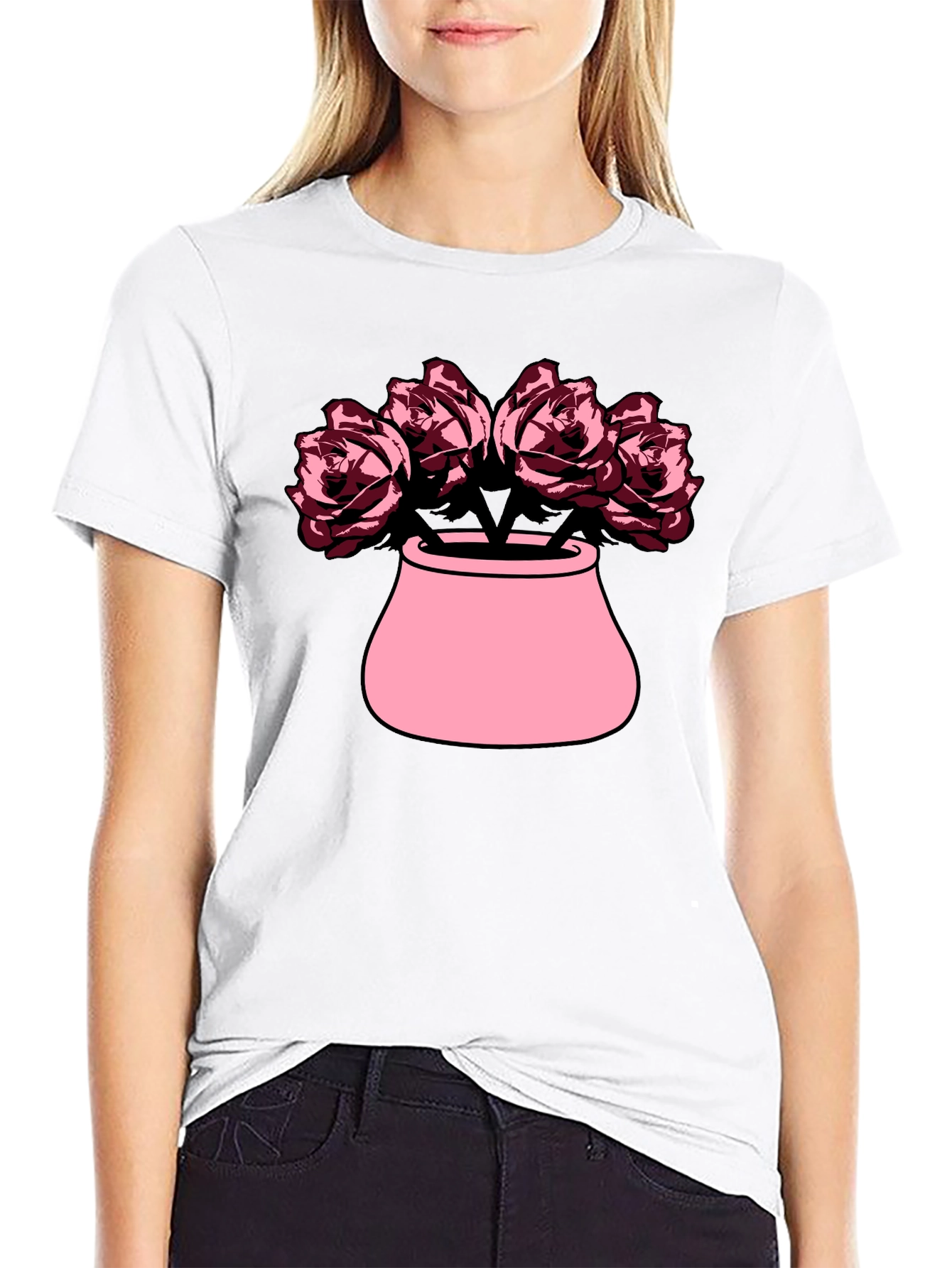 Floral Vase Graphic Tee - Black