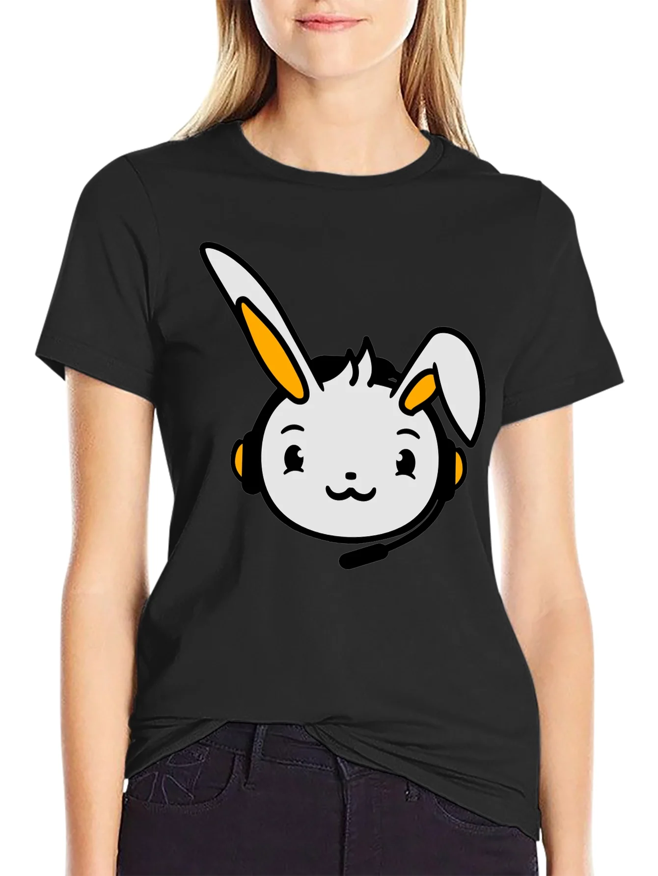 Cute Bunny Graphic T-Shirt - Black