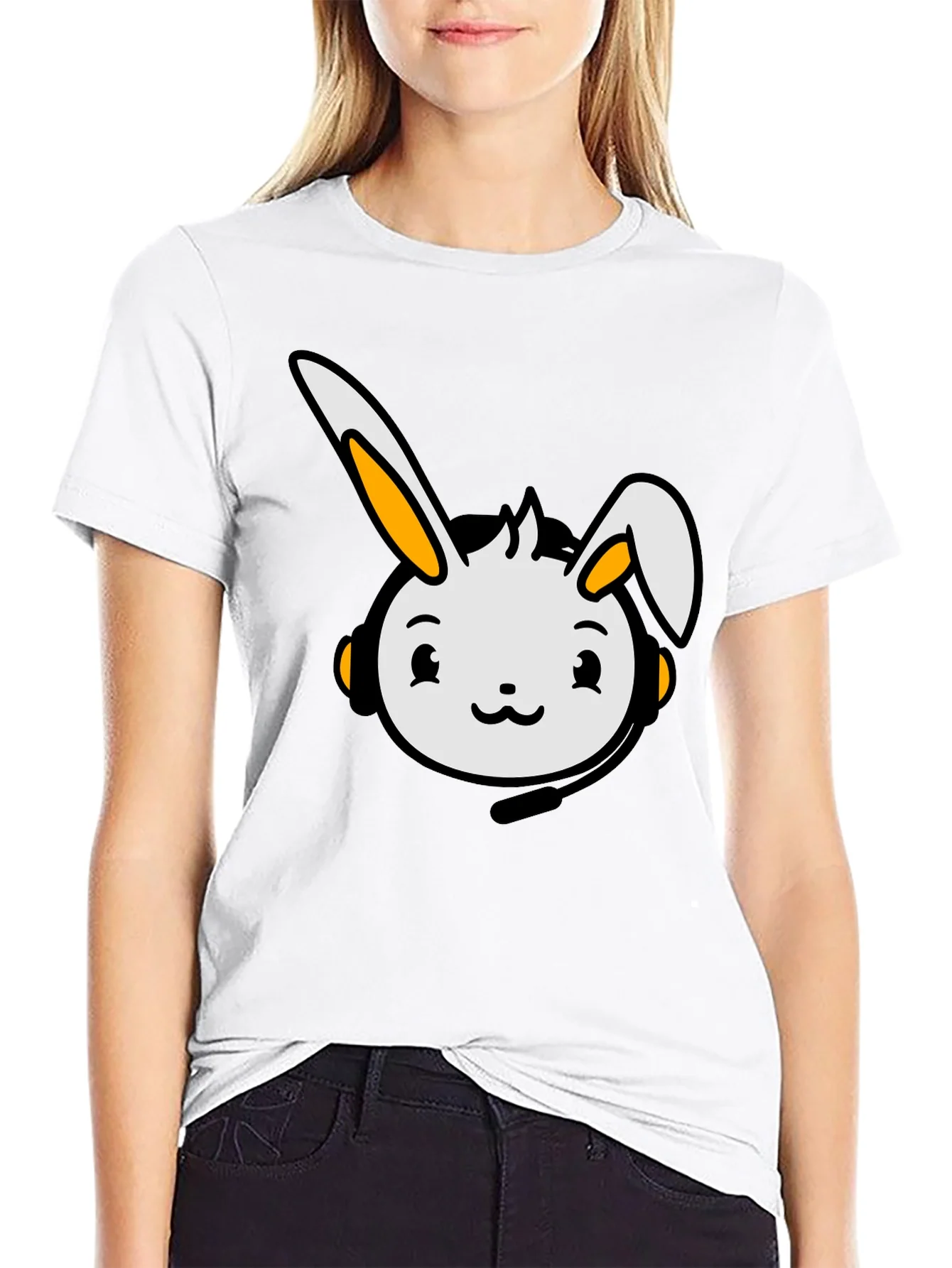 Cute Bunny Graphic T-Shirt - Black