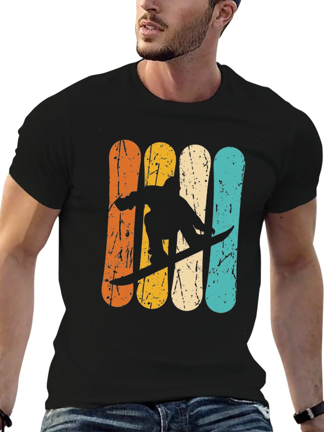 Retro Snowboarder Graphic T-Shirt - Black