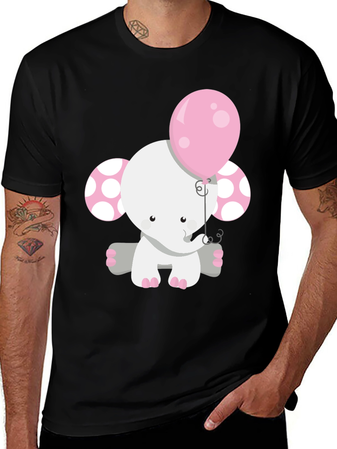 Cute Elephant Holding Balloon Graphic Tee