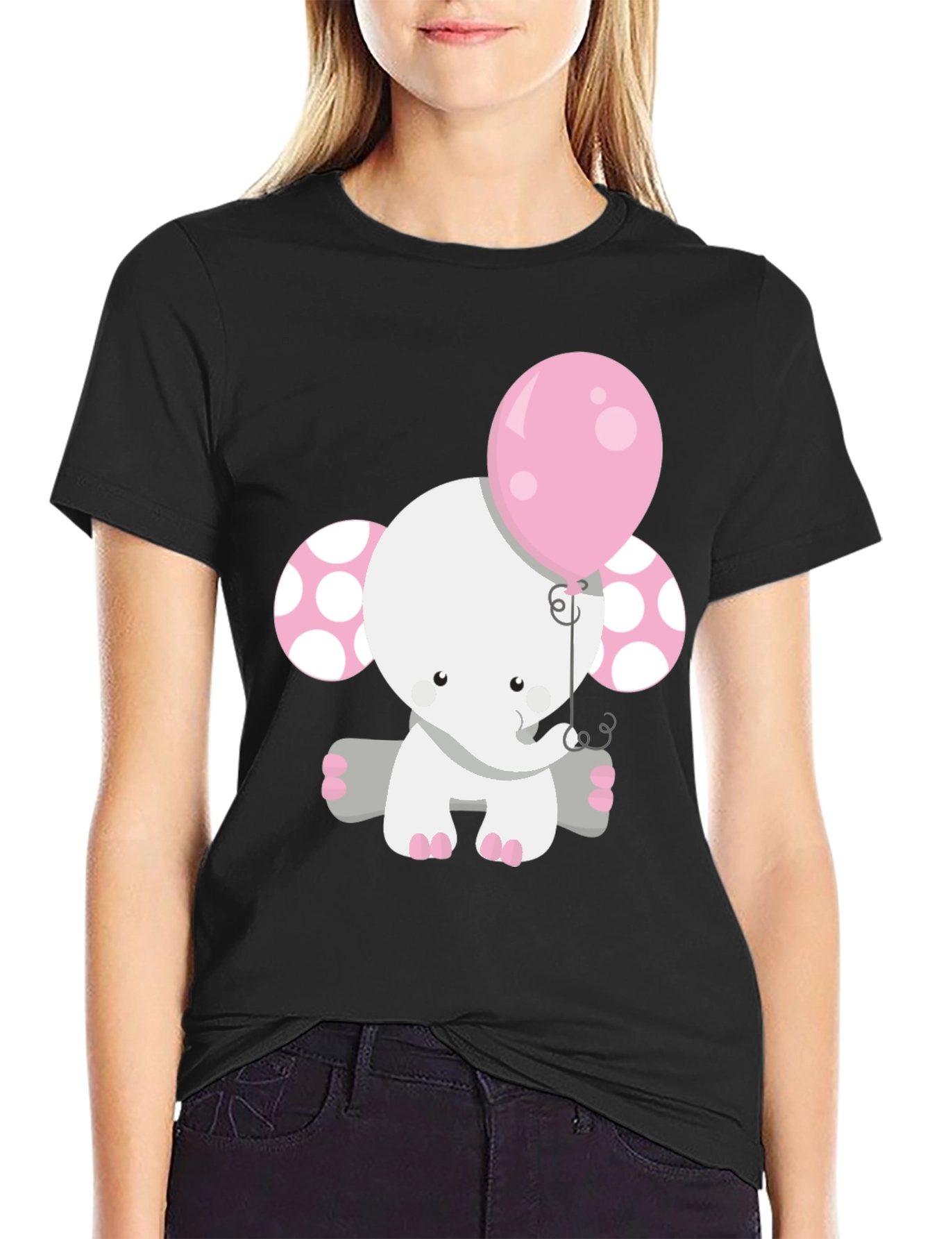 Cute Elephant Holding Balloon Graphic Tee