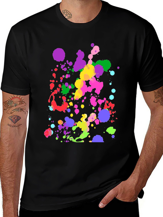 Colorful Splatter Print Black T-Shirt