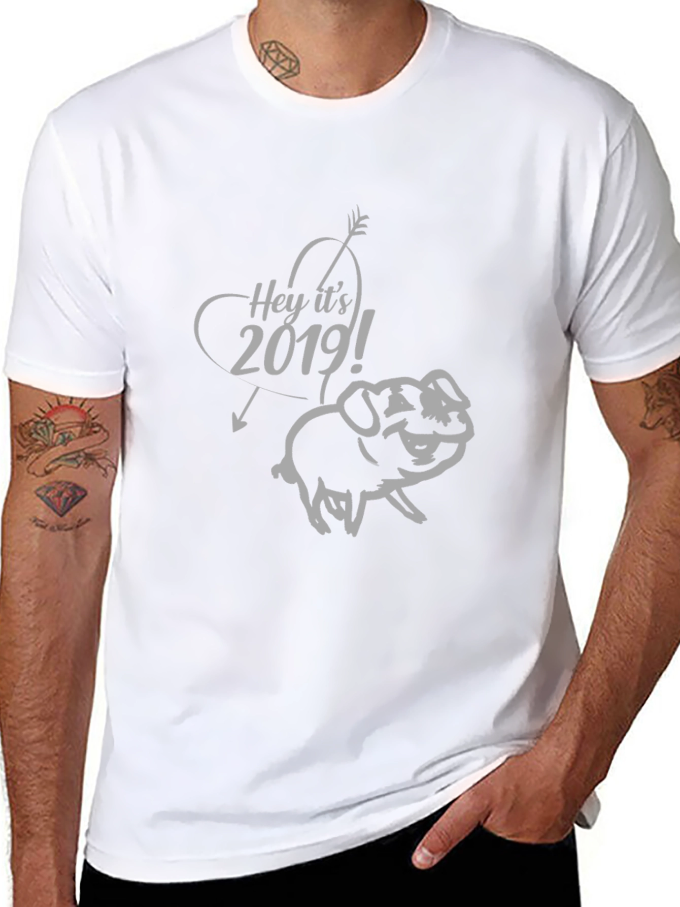 2019 Pig Year Arrow Graphic Black T-Shirt