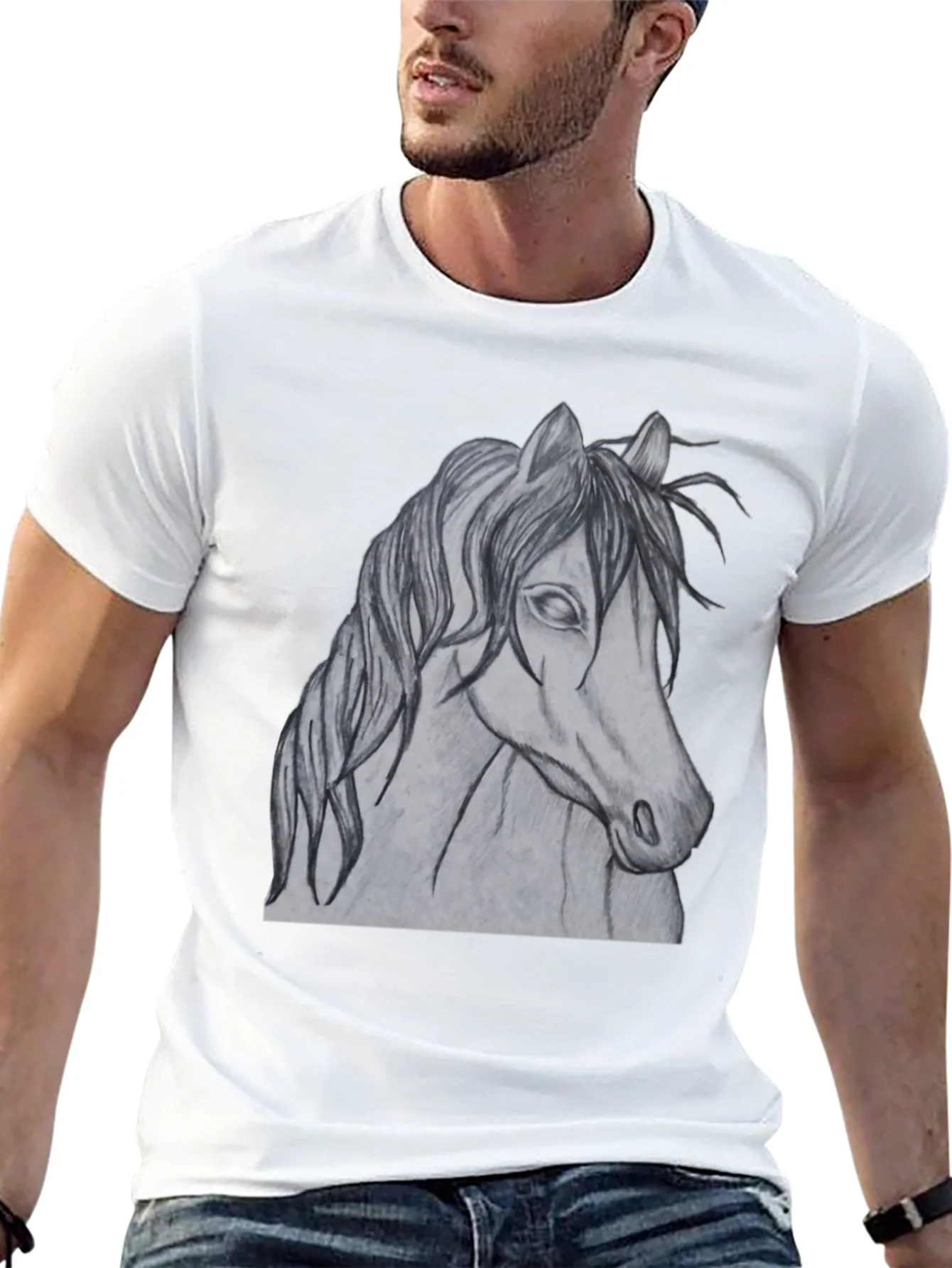 Horse Sketch Graphic T-Shirt - Black