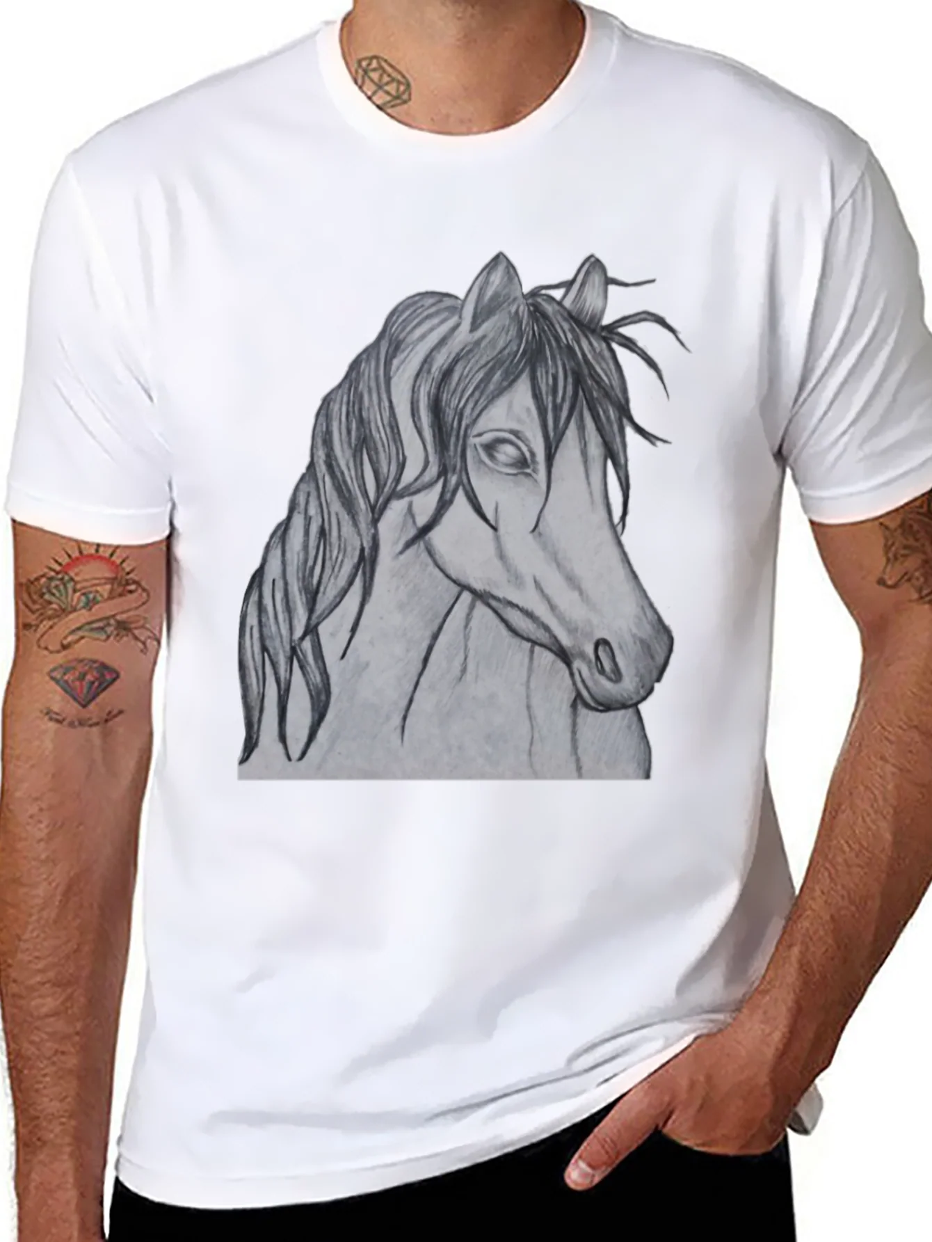 Horse Sketch Graphic T-Shirt - Black