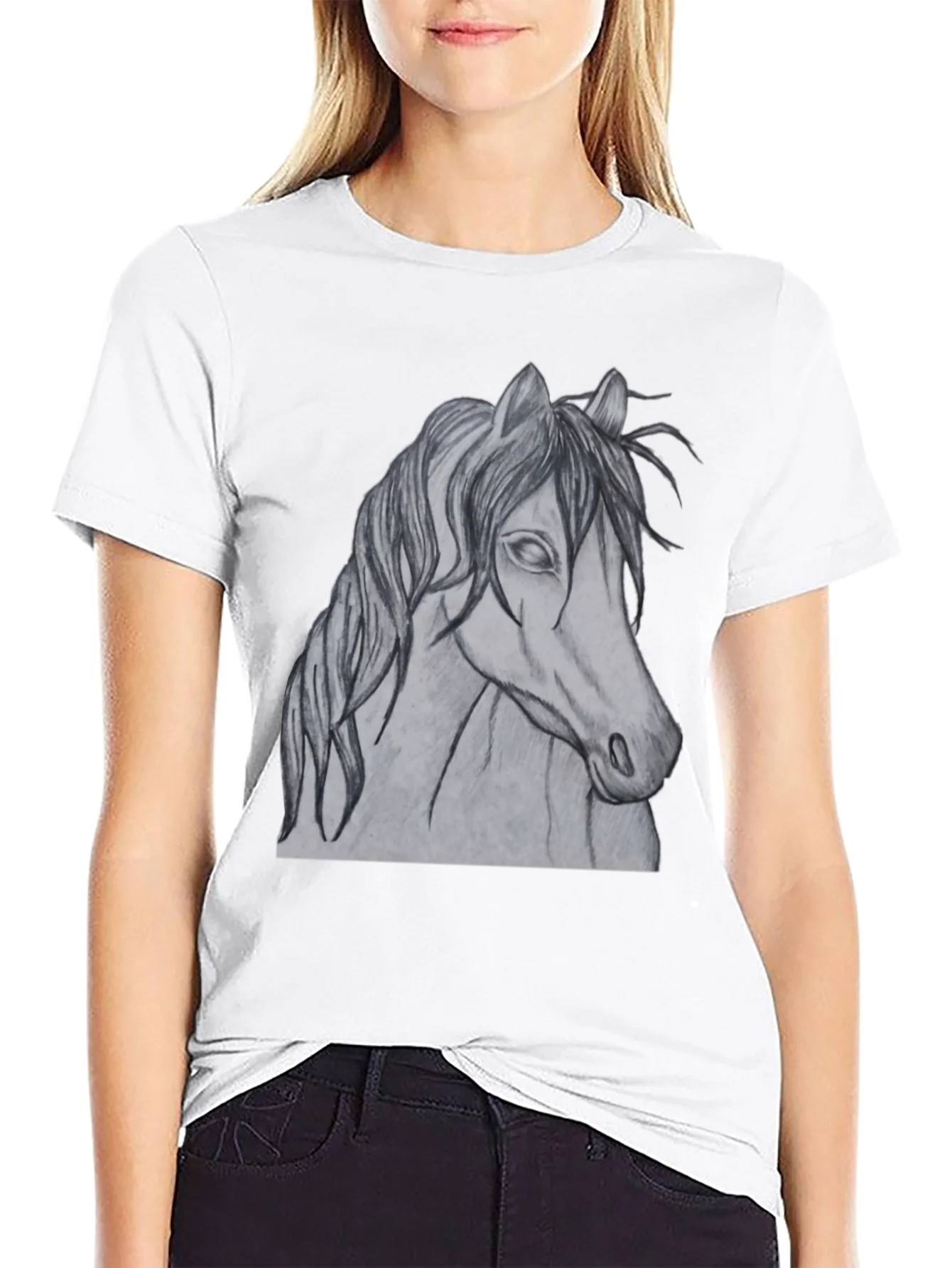 Horse Sketch Graphic T-Shirt - Black