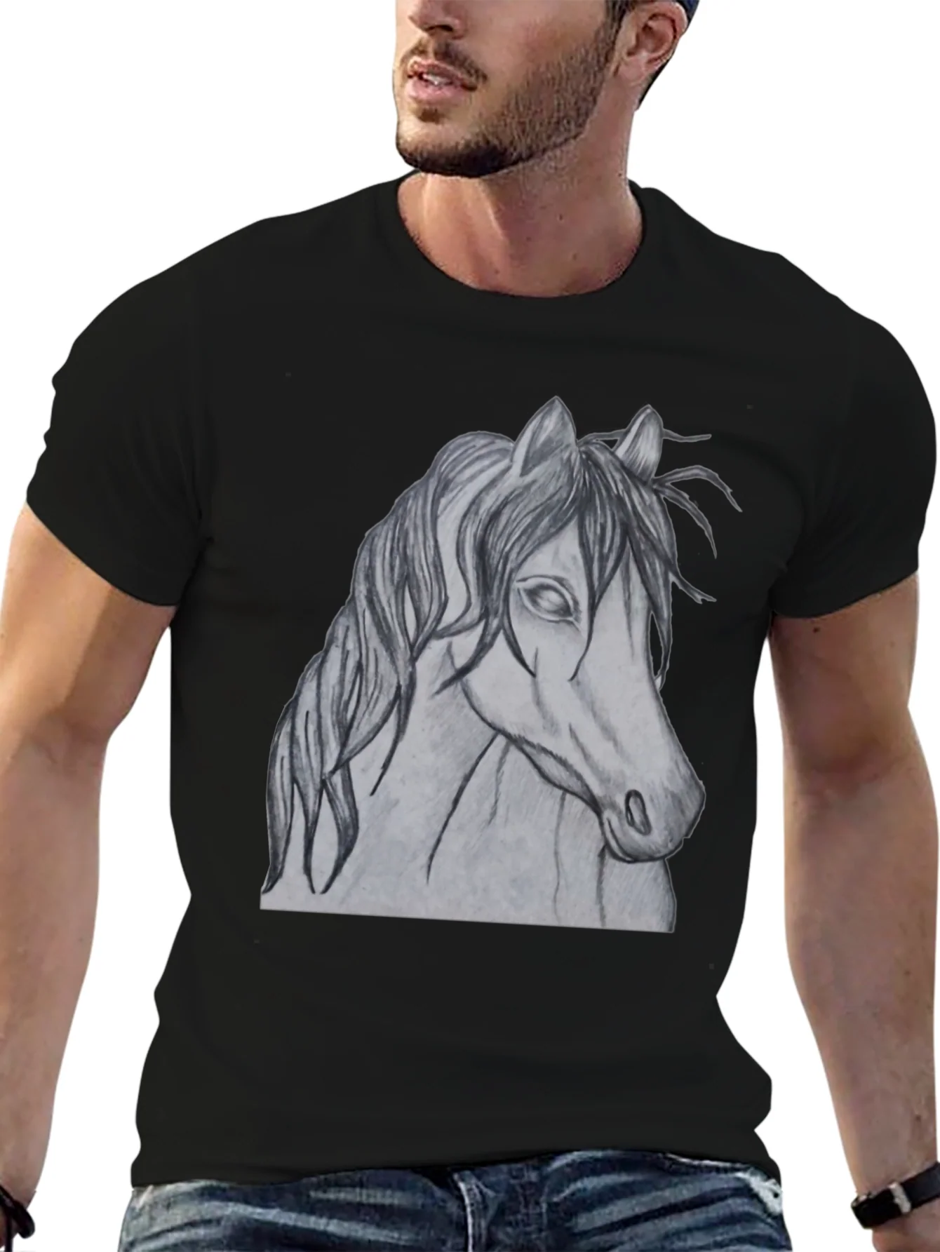 Horse Sketch Graphic T-Shirt - Black