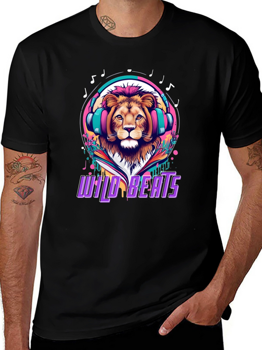 Wild Beats Lion Graphic Tee - Cool Music Lovers T-Shirt