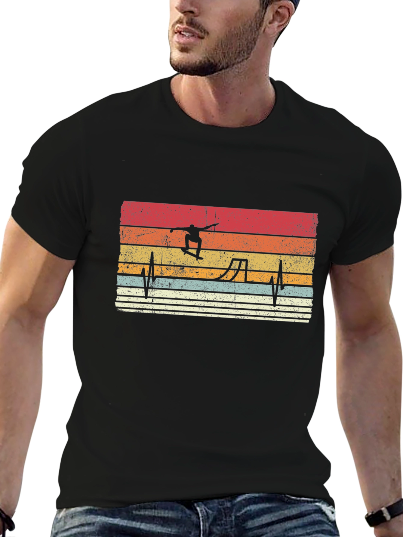 Retro Skateboarder Heartbeat Graphic Tee