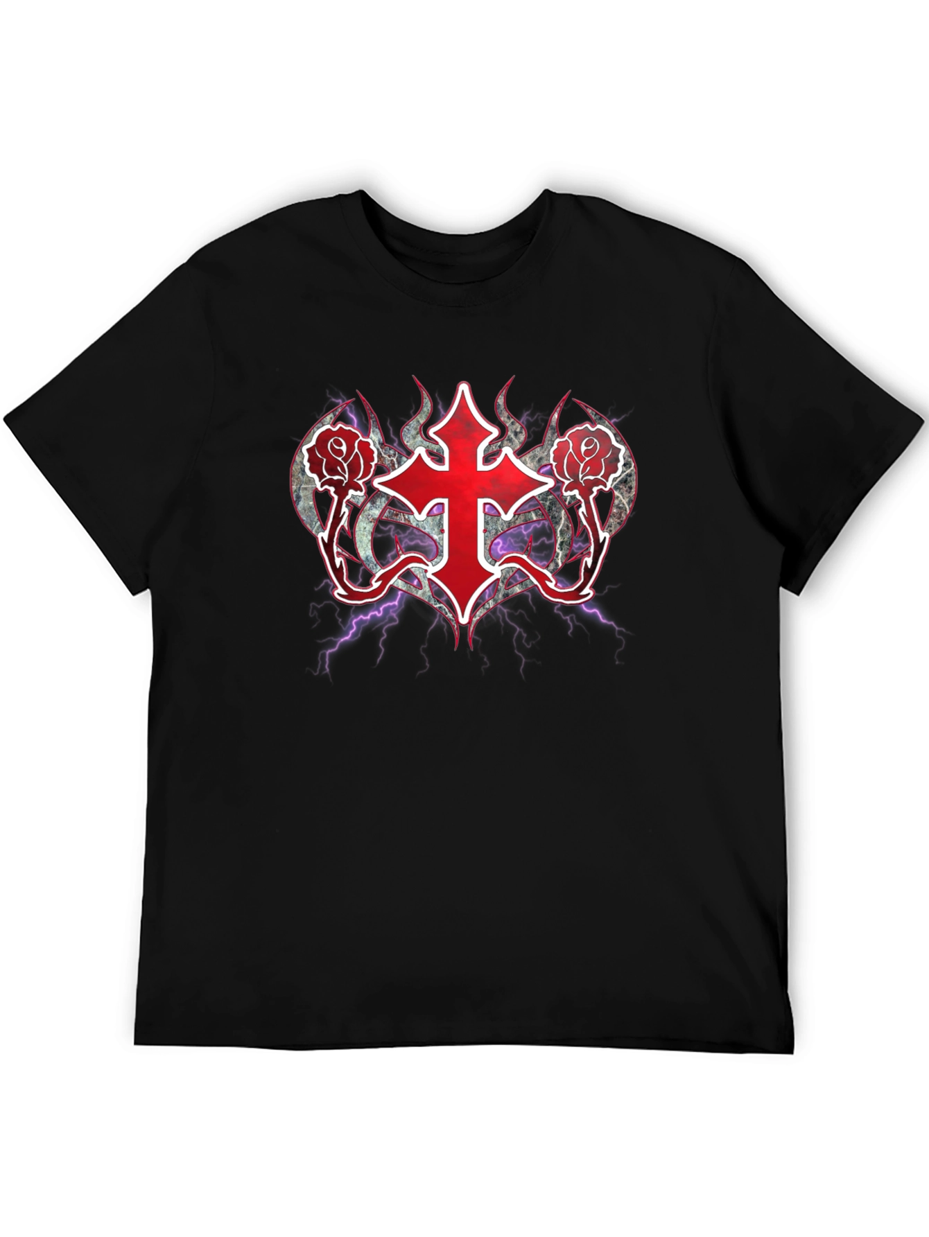Gothic Cross & Roses T-Shirt - Dark Aesthetic