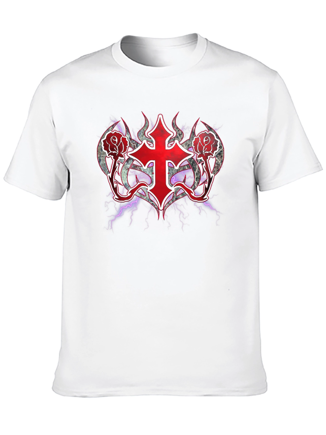 Gothic Cross & Roses T-Shirt - Dark Aesthetic