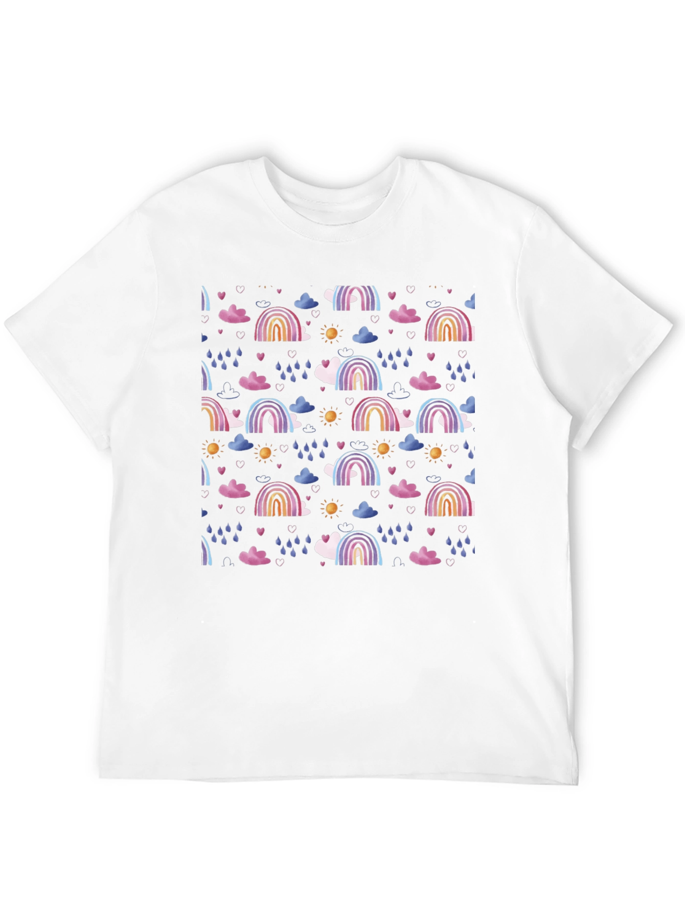 Rainbow Cloud Pattern Black T-Shirt