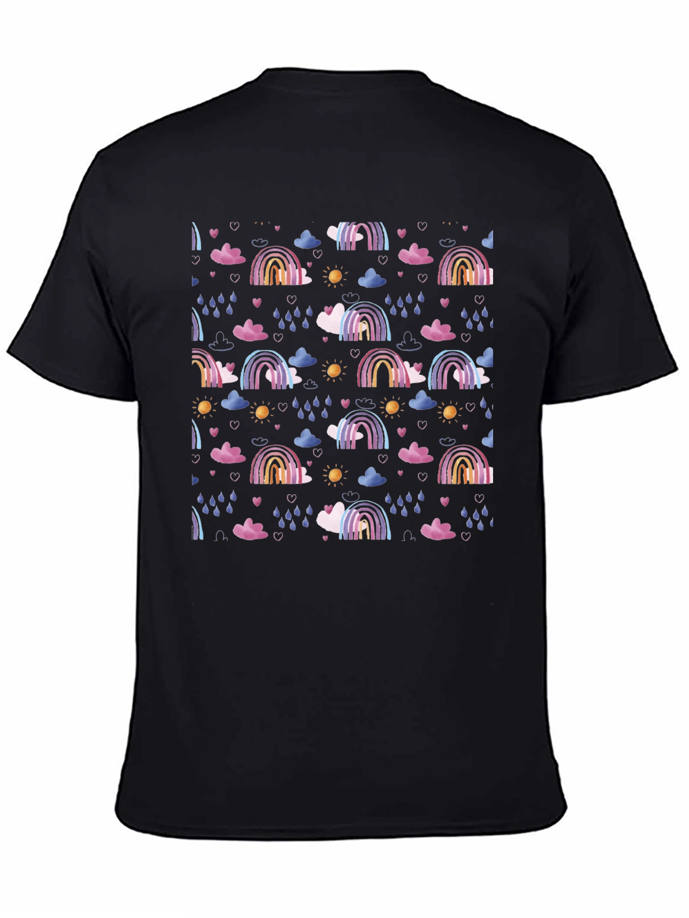 Rainbow Cloud Pattern Black T-Shirt