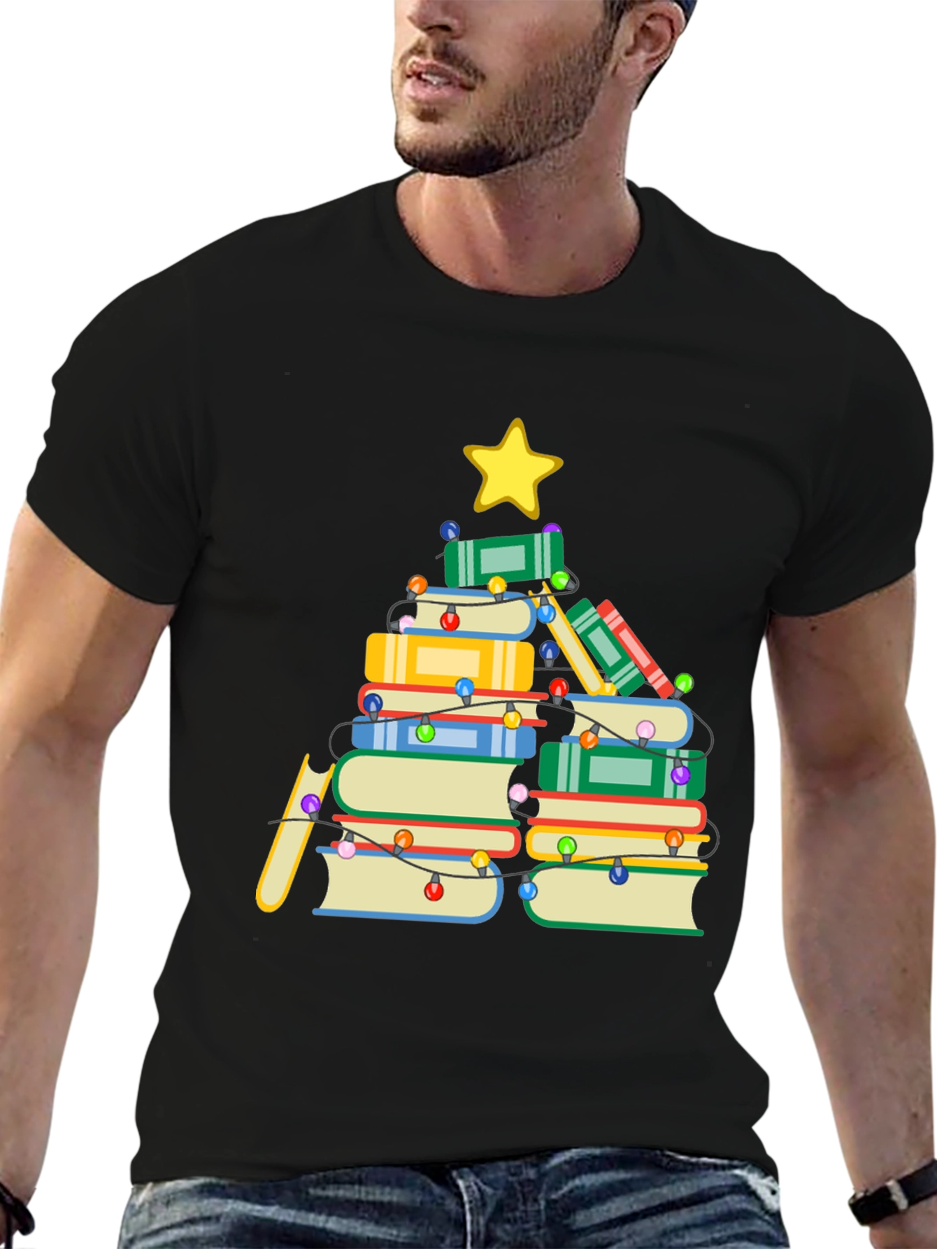 Book Christmas Tree T-Shirt - Holiday Reading