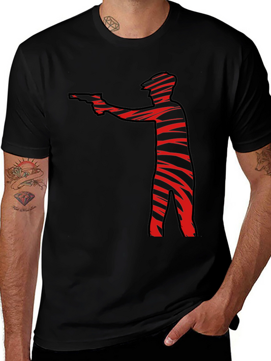 Striped Gunman Graphic Black T-Shirt