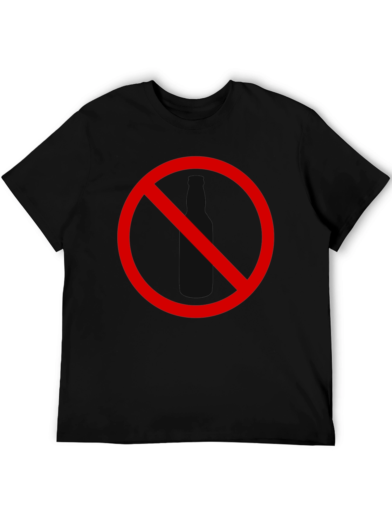 No Alcohol T-Shirt - Black Crew Neck Novelty Tee